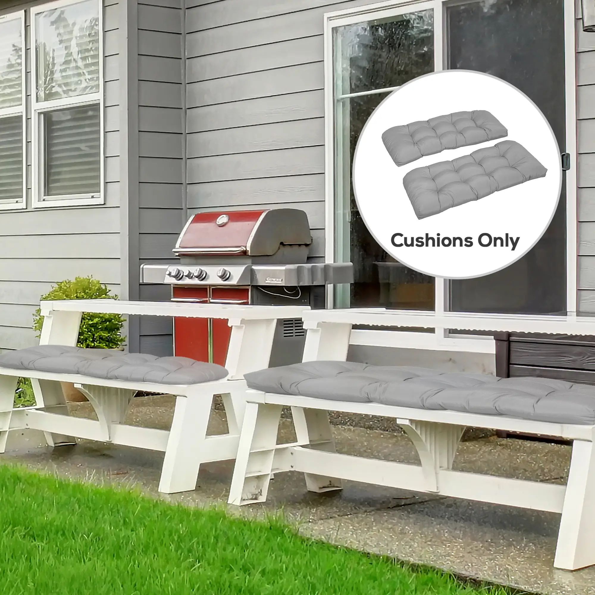 Patio Bench Replacement Cushions, 2 Seater, 43" x 19" x 3", Gray - Image 8