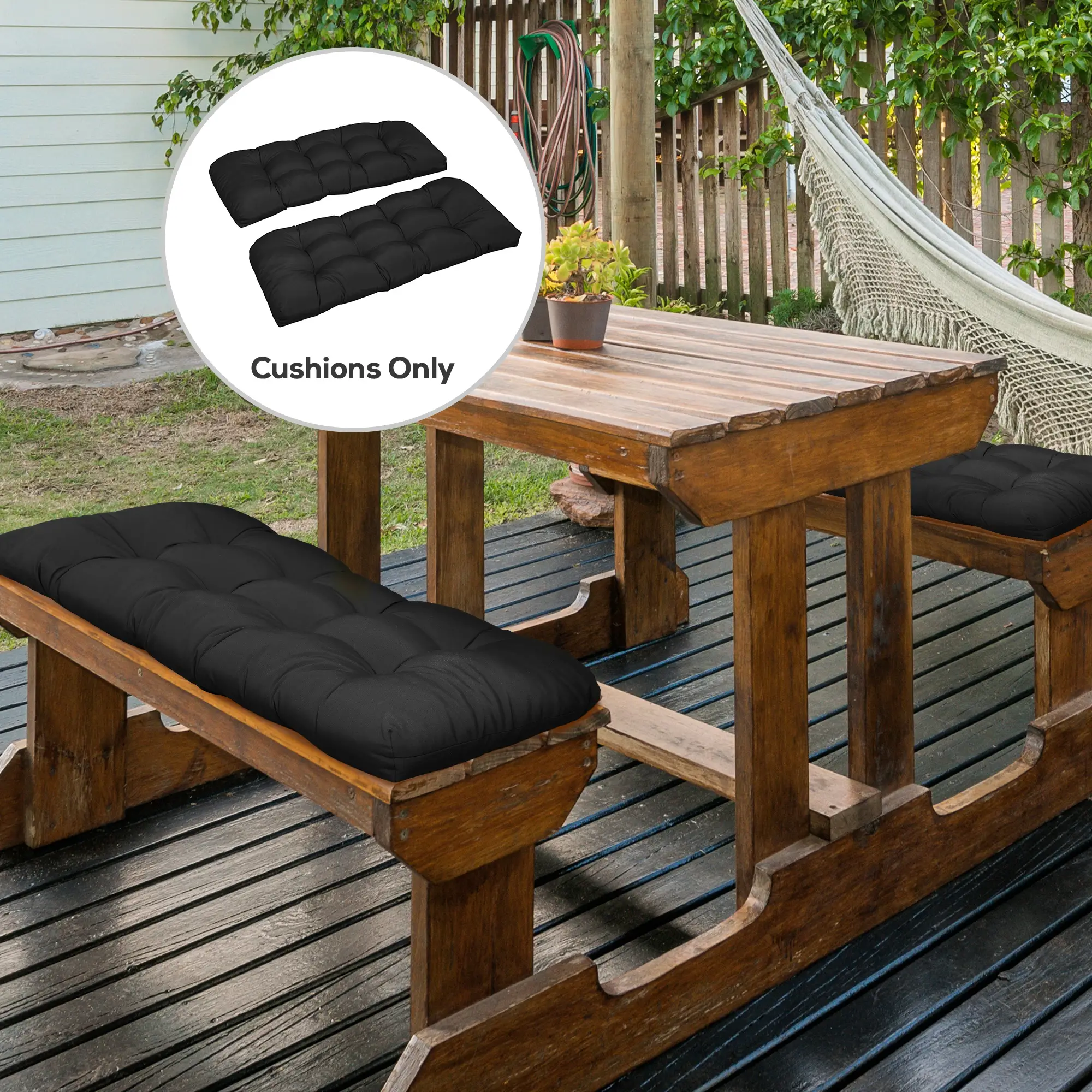 Patio Bench Replacement Cushions, Set of 2, 43" x 19" x 3", Black - Image 2