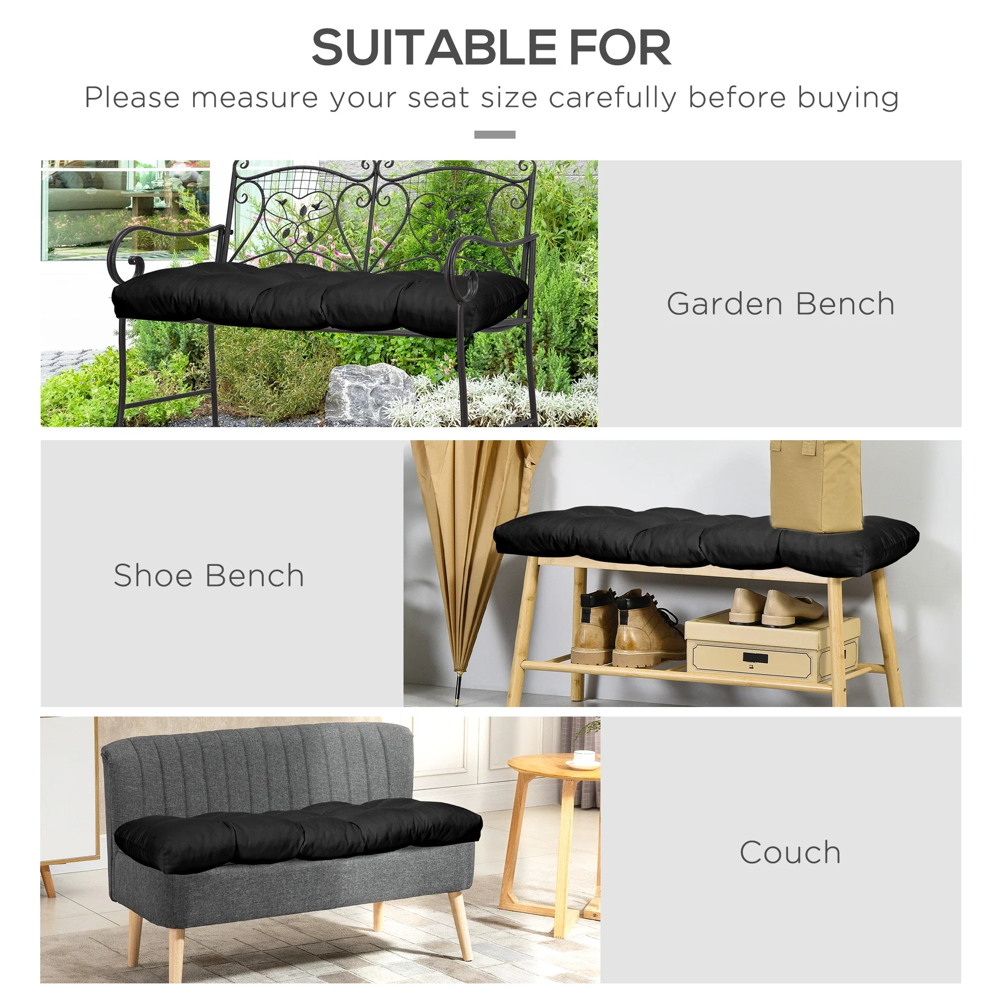 Patio Bench Replacement Cushions, Set of 2, 43" x 19" x 3", Black - Image 6