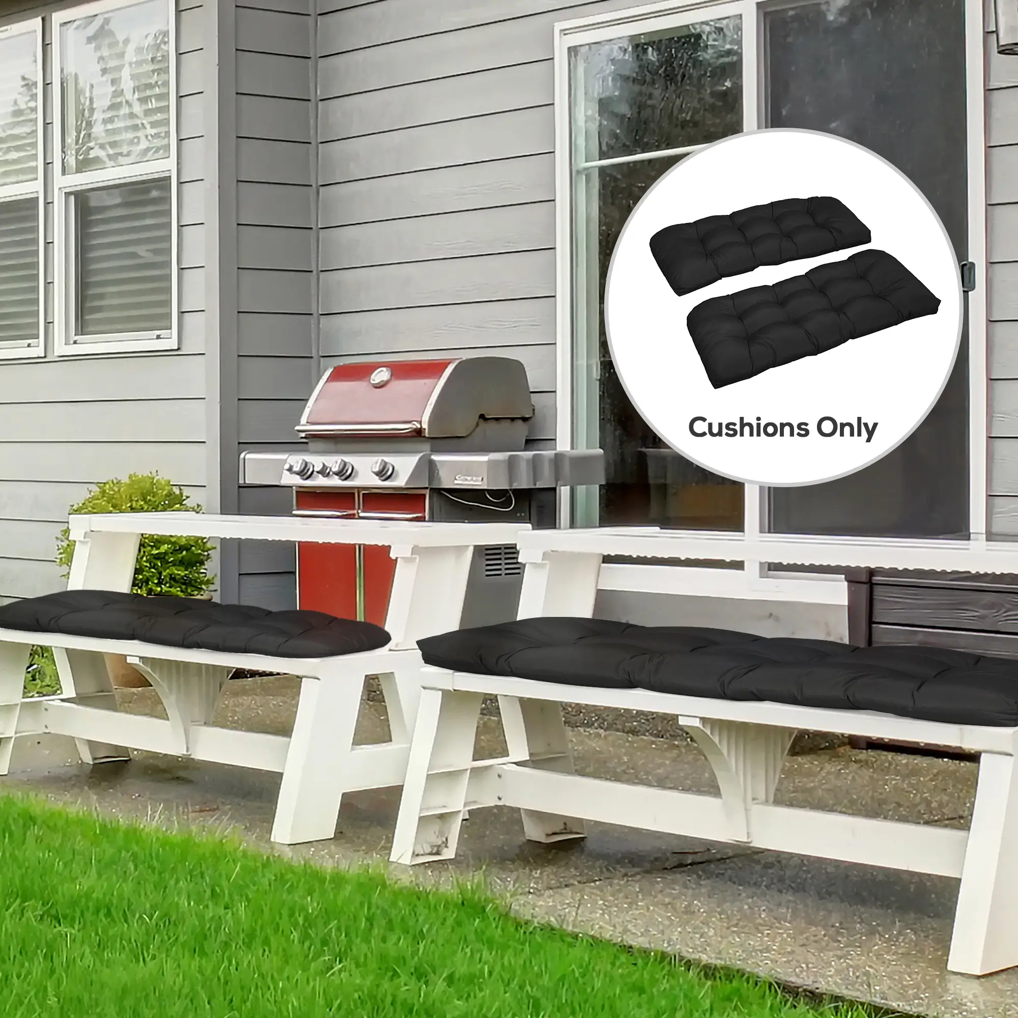 Patio Bench Replacement Cushions, Set of 2, 43" x 19" x 3", Black - Image 8