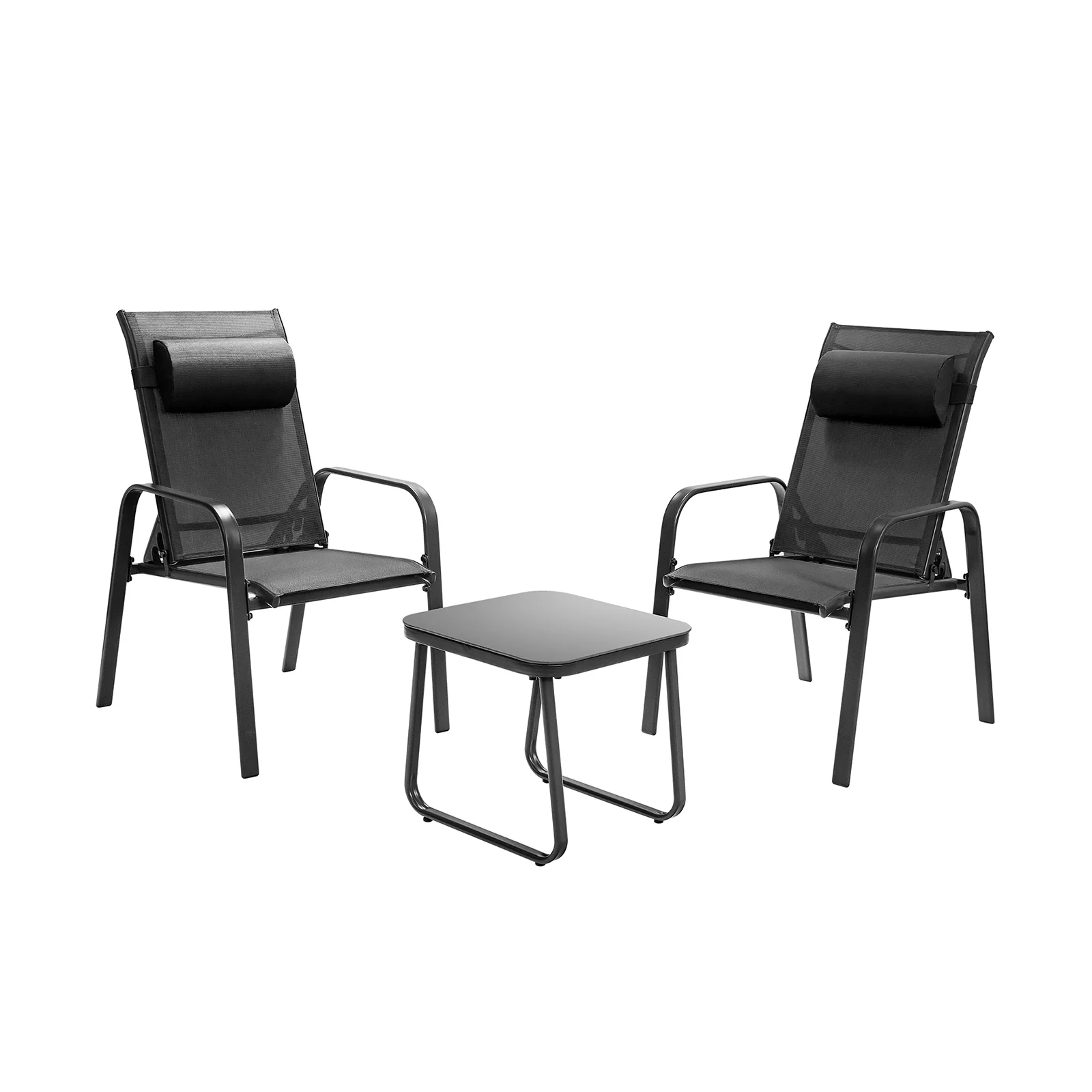 Patio Bistro Furniture Set, 3 Pieces, Adjustable Backrest, Black