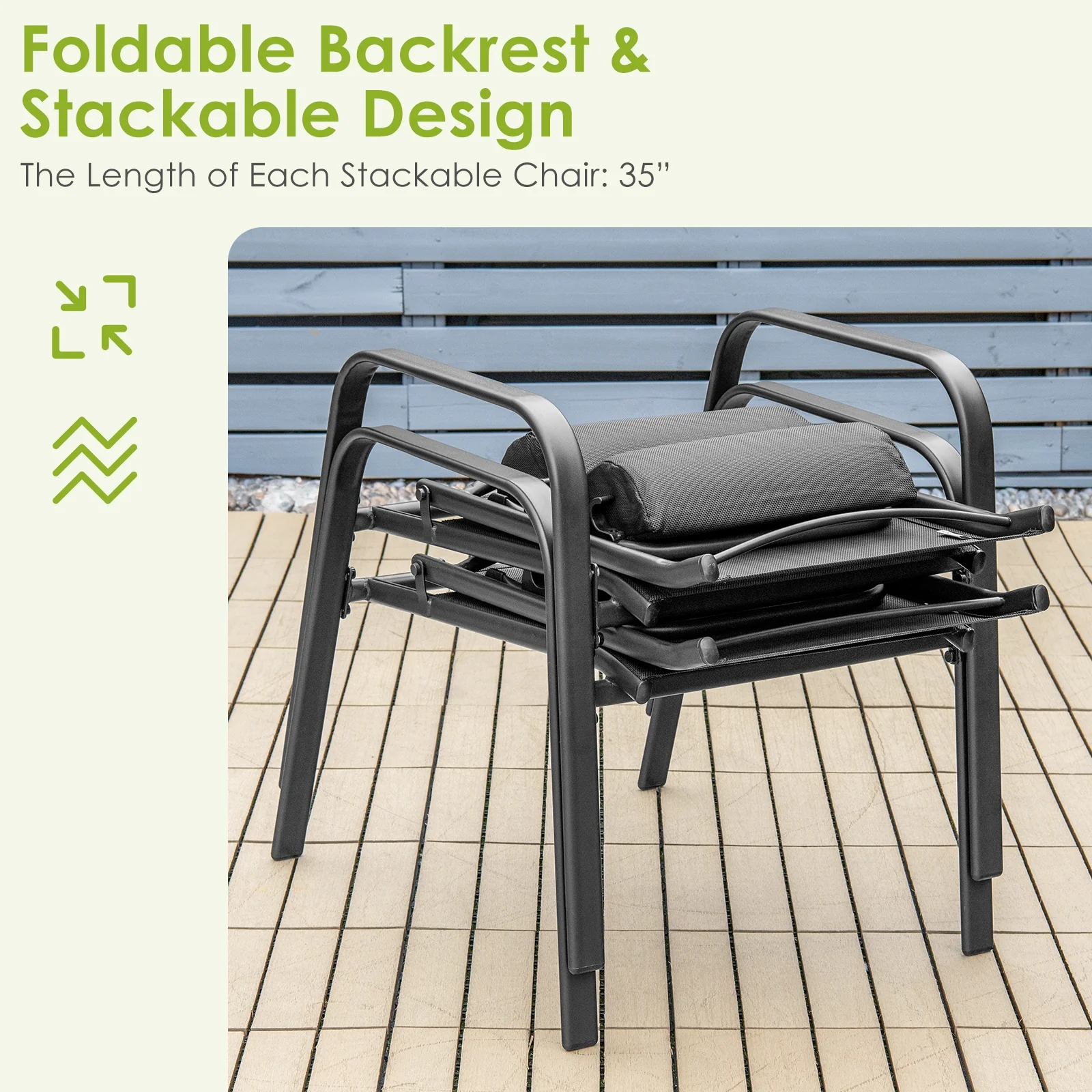 Patio Bistro Furniture Set, 3 Pieces, Adjustable Backrest, Black - Image 8