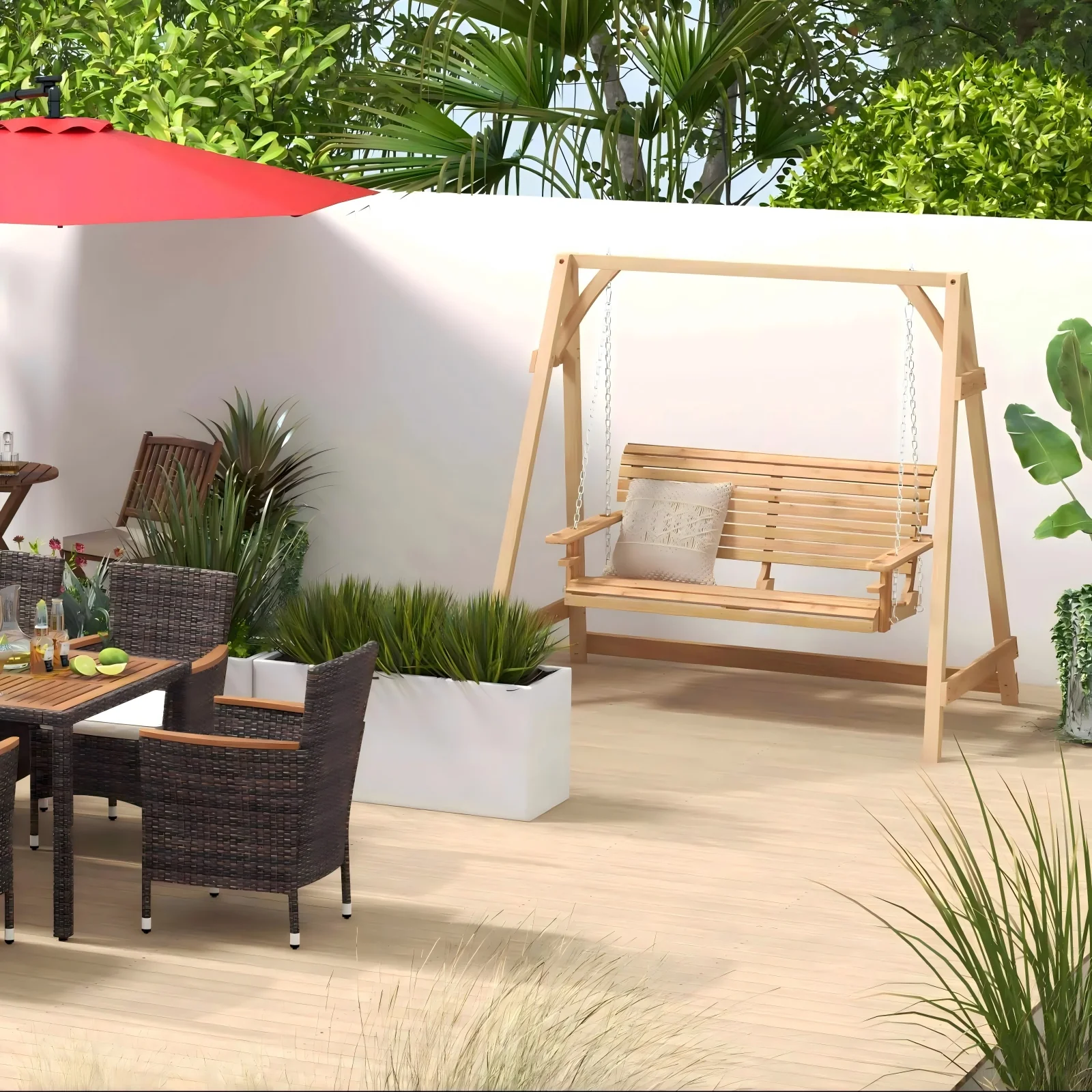 Patio Bundle: Outdoor Furniture Set+Patio Umbrella+Patio Swing+Bistro Set - Image 3