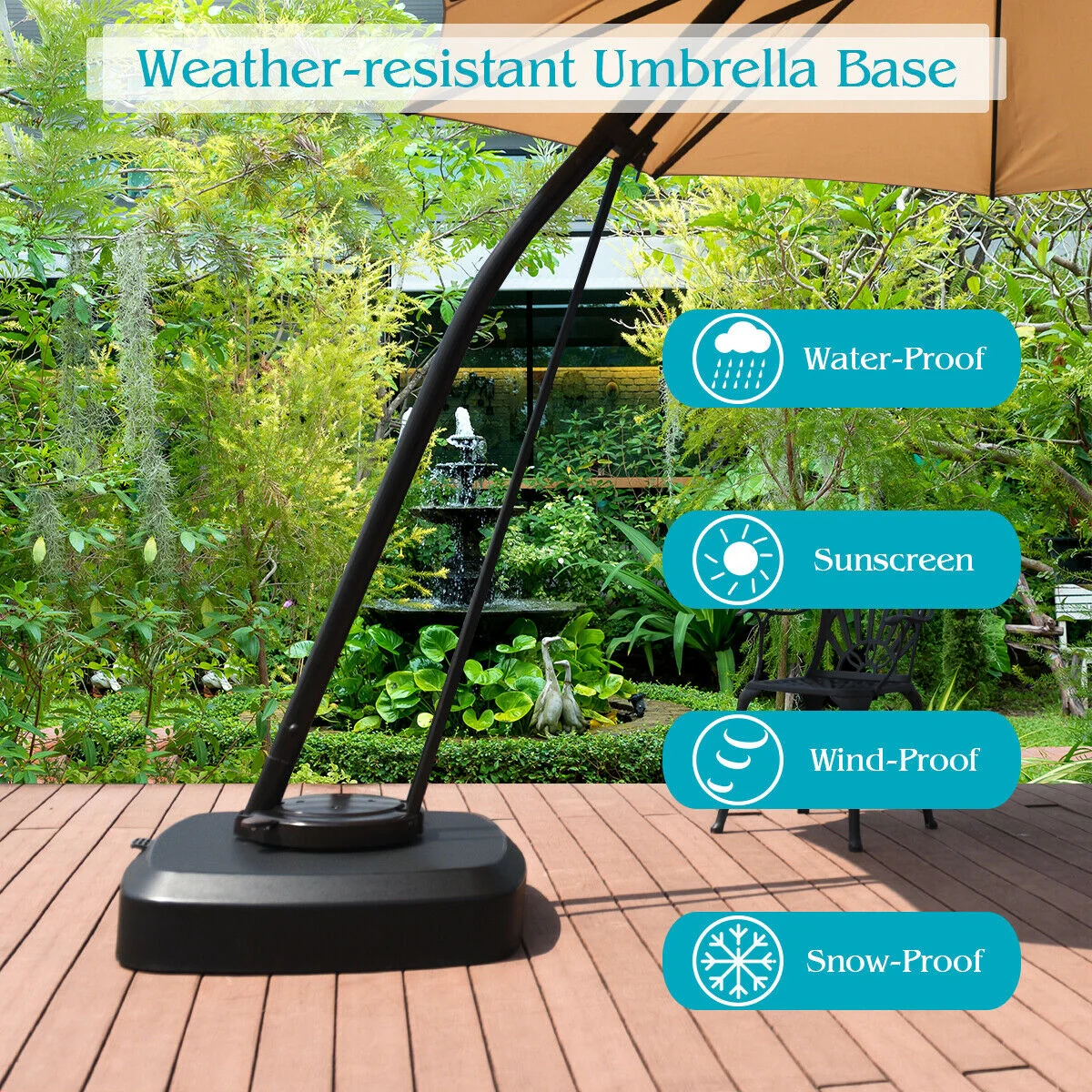 Patio Cantilever Offset Umbrella Base With Wheels, Black - Image 3