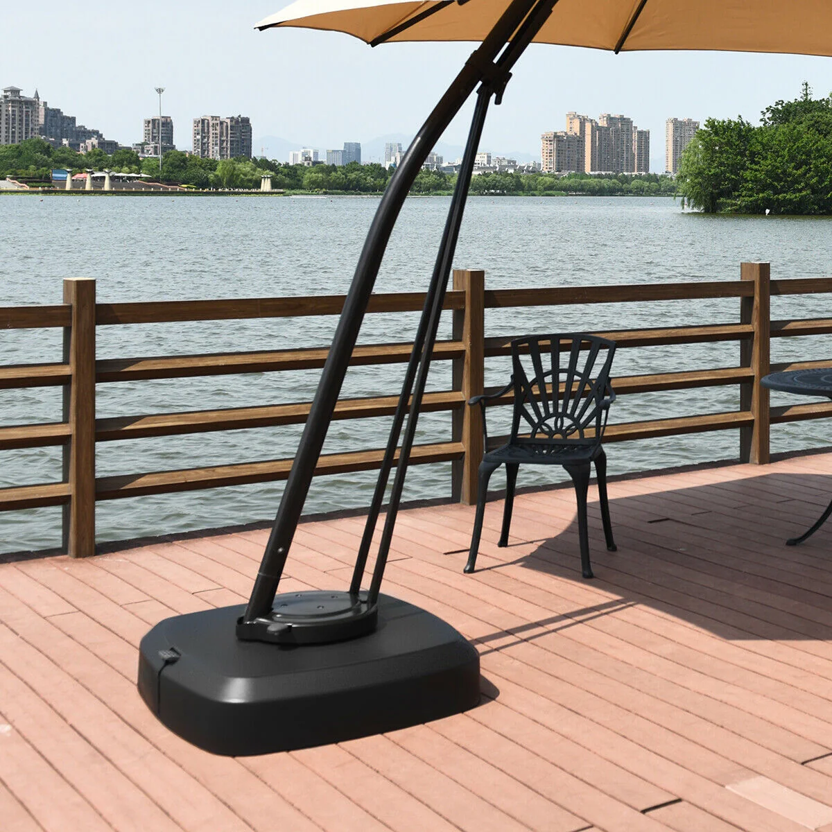 Patio Cantilever Offset Umbrella Base With Wheels, Black - Image 7