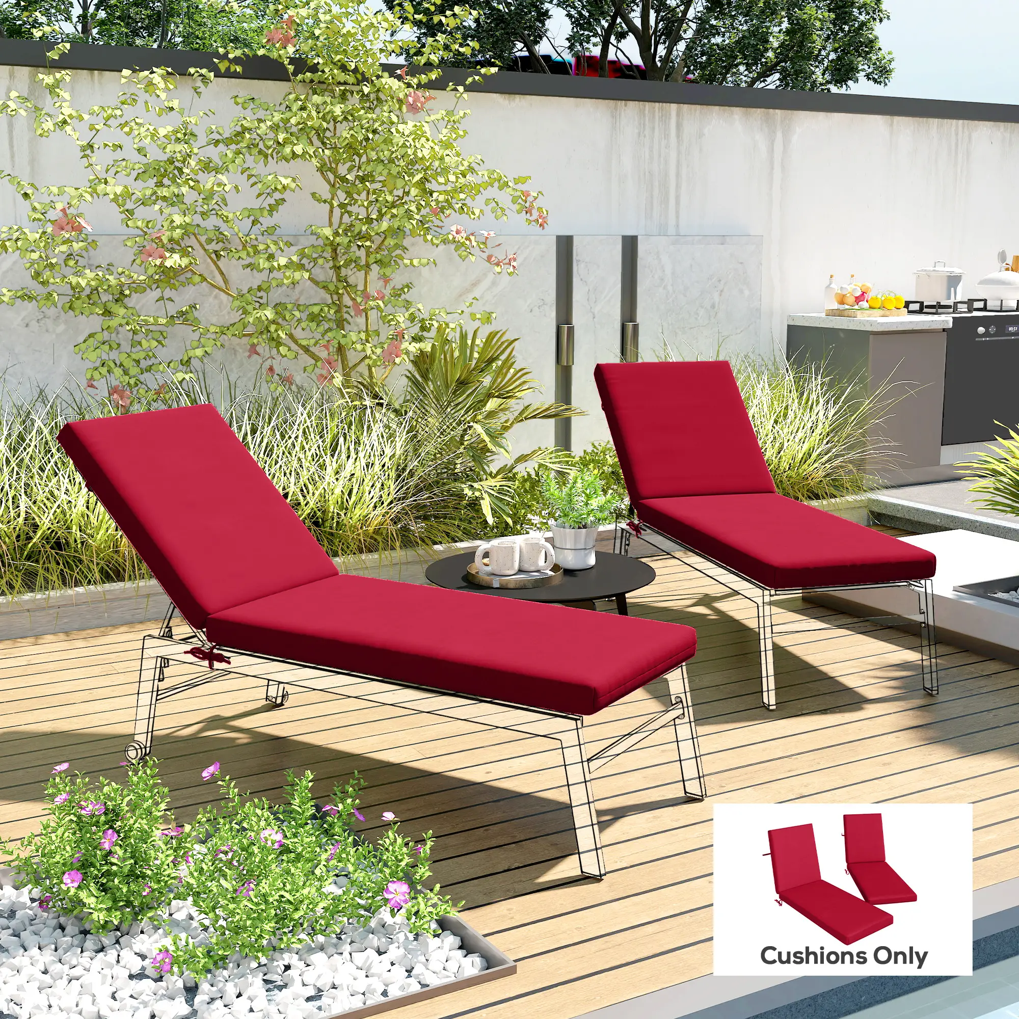 Patio Chair Cushion Set, 2-Piece, With Ties, Wine Red - Image 2