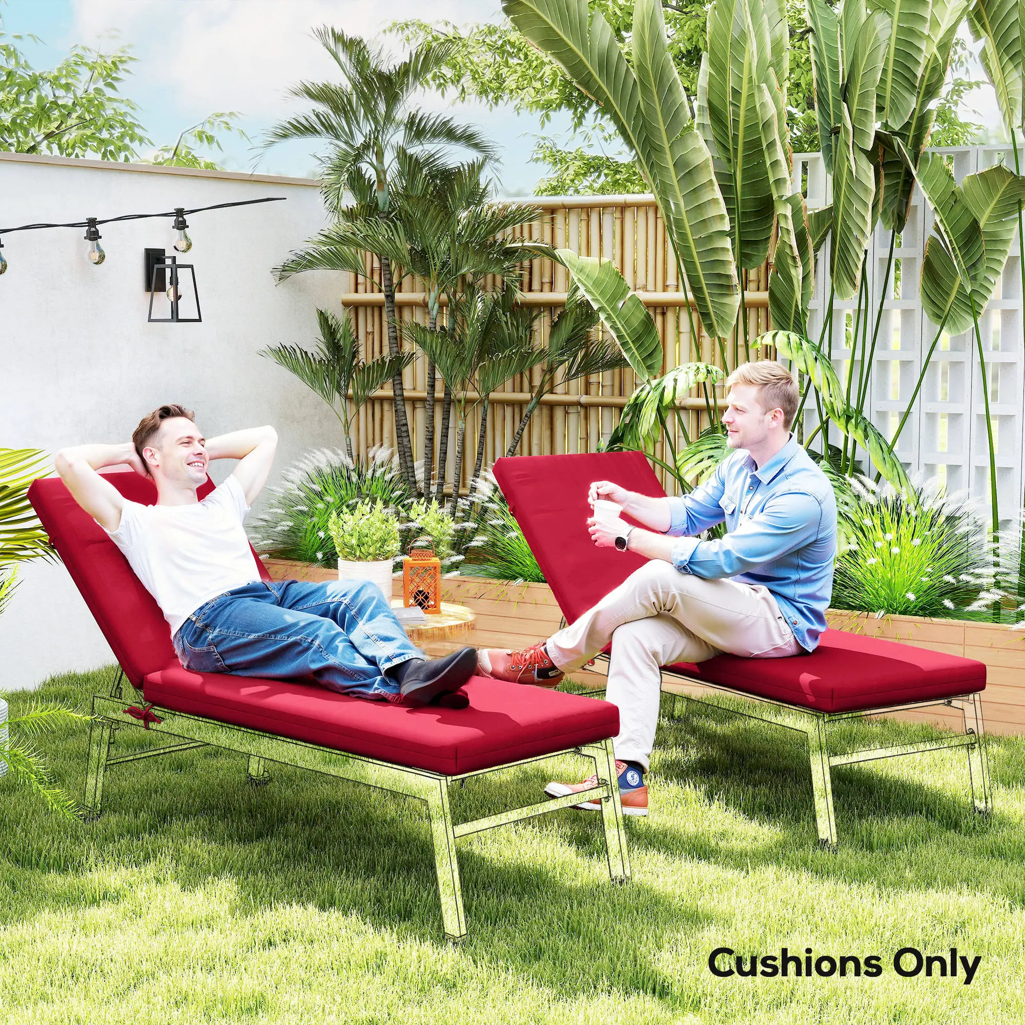 Patio Chair Cushion Set, 2-Piece, With Ties, Wine Red - Image 6