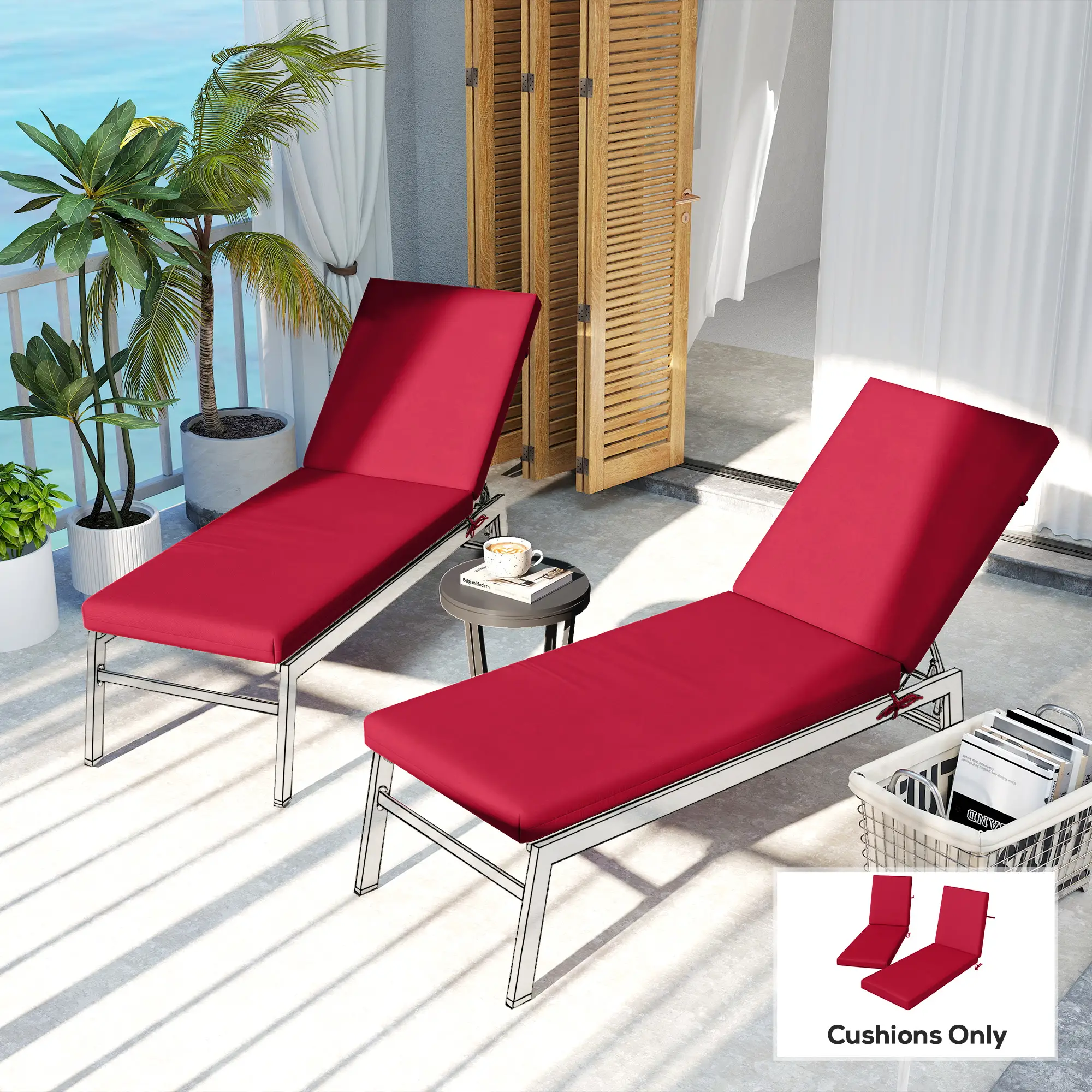 Patio Chair Cushion Set, 2-Piece, With Ties, Wine Red - Image 8