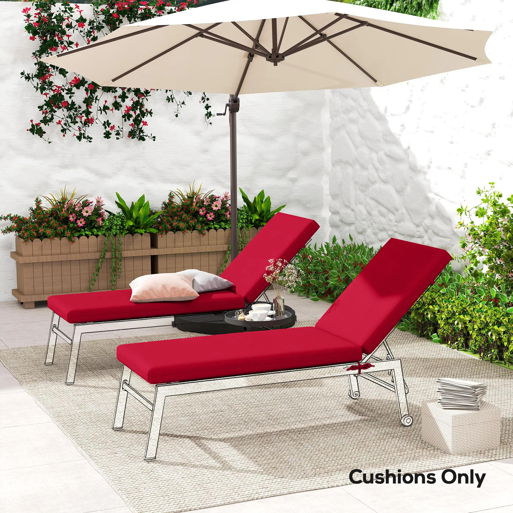 Patio Chair Cushion Set, 2-Piece, With Ties, Wine Red - Image 9