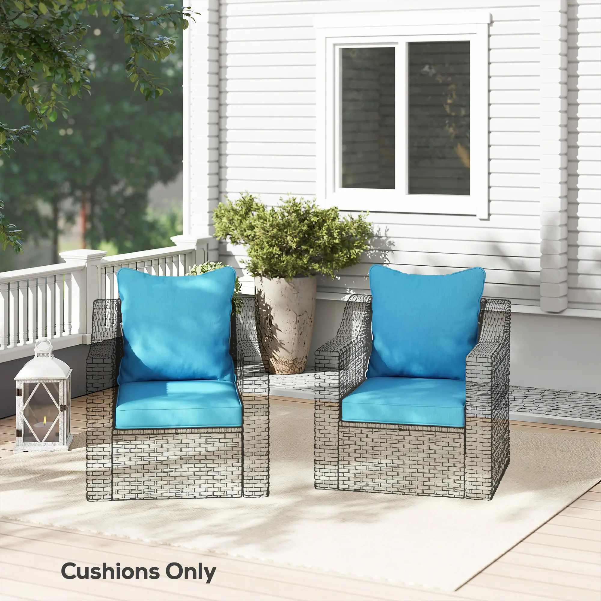 Patio Chair Cushions Set, 2 Seat Cushion Back Pillows, Turquoise - Image 10