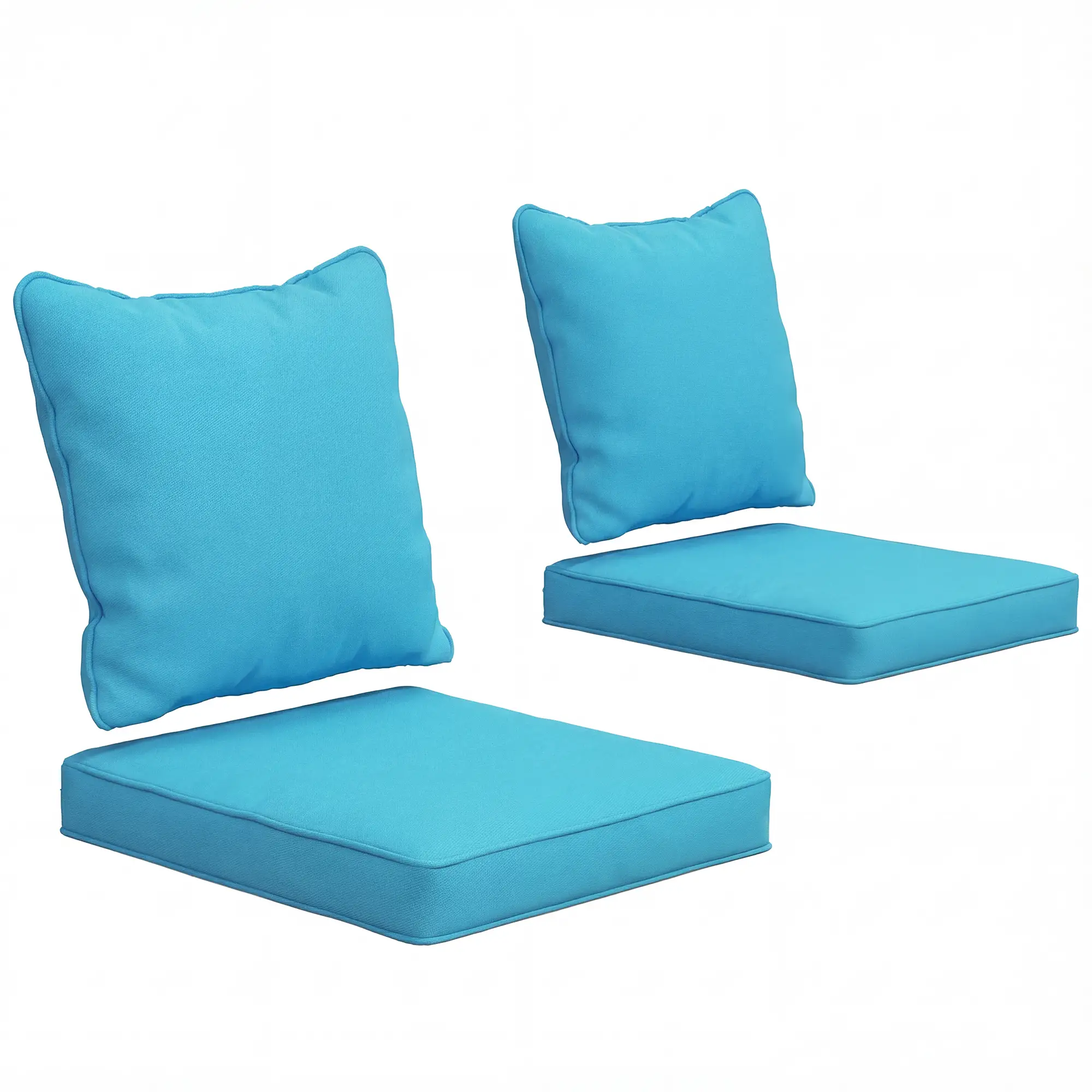 Patio Chair Cushions Set, 2 Seat Cushion Back Pillows, Turquoise - Image 11
