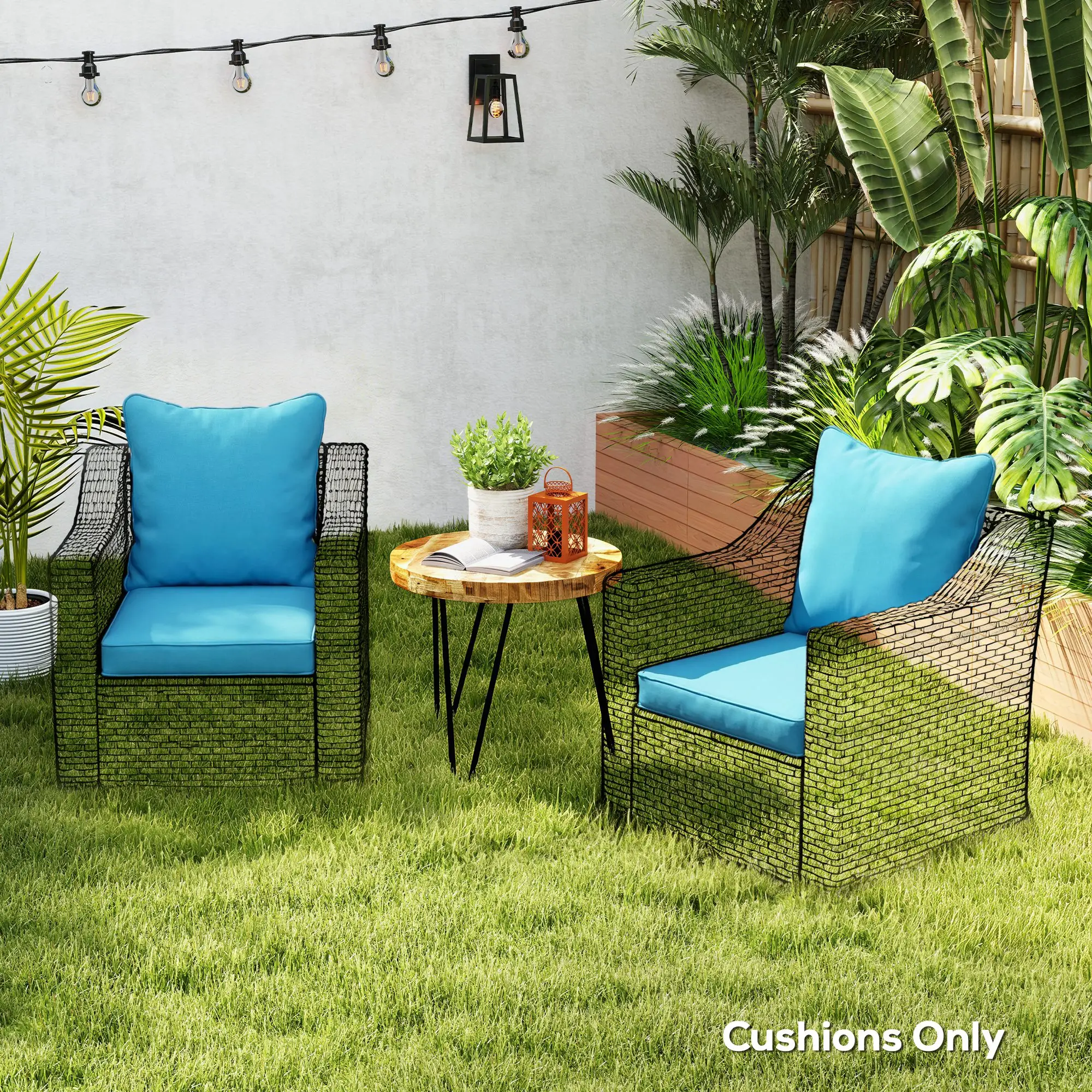 Patio Chair Cushions Set, 2 Seat Cushion Back Pillows, Turquoise - Image 2