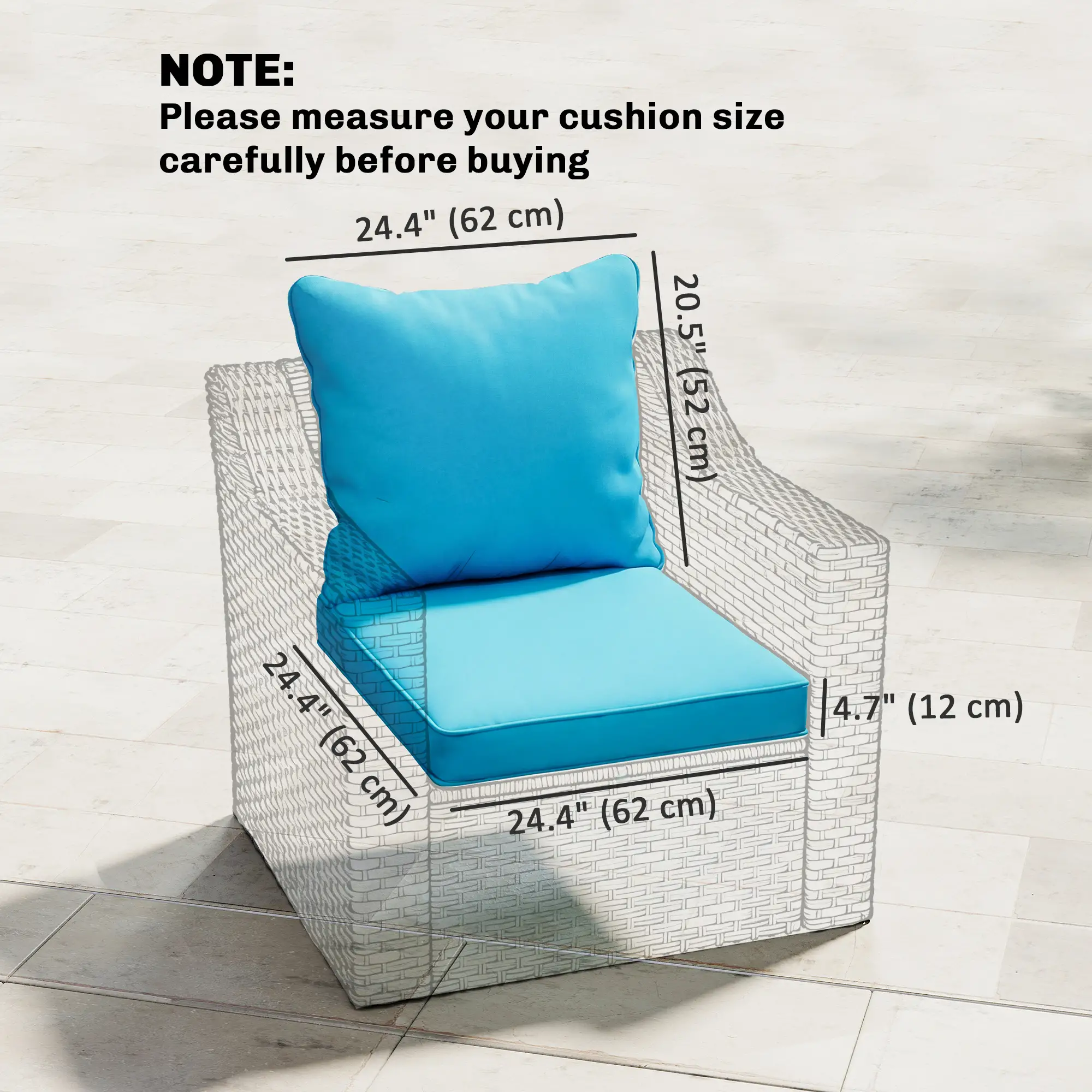 Patio Chair Cushions Set, 2 Seat Cushion Back Pillows, Turquoise - Image 3