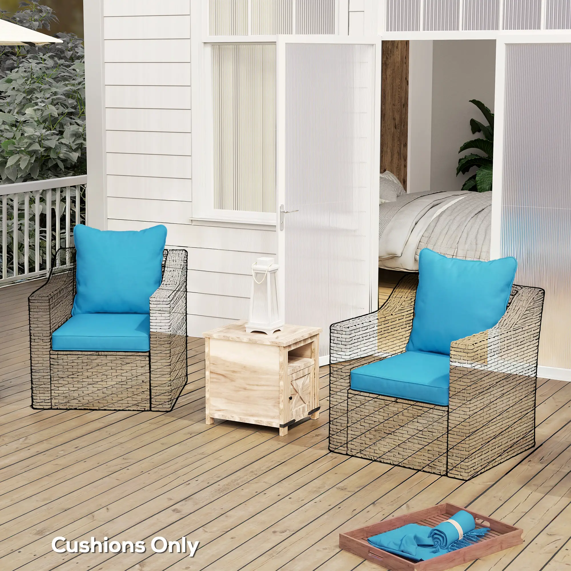 Patio Chair Cushions Set, 2 Seat Cushion Back Pillows, Turquoise - Image 8