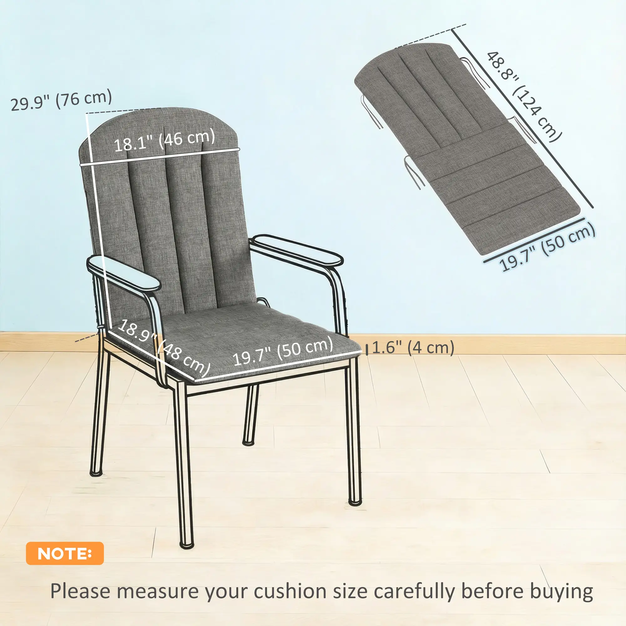 Patio Chair Cushions Set, High Back Adirondack, Dark Grey - Image 3