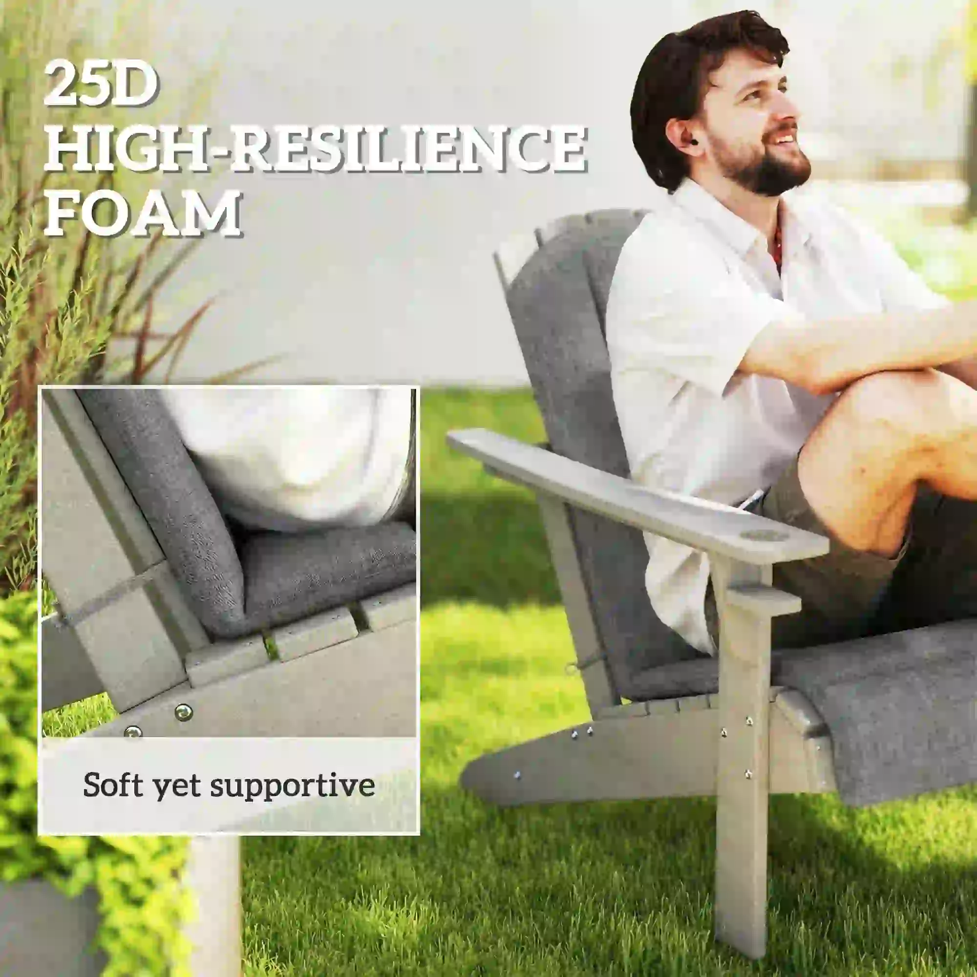 Patio Chair Cushions Set, High Back Adirondack, Dark Grey - Image 4