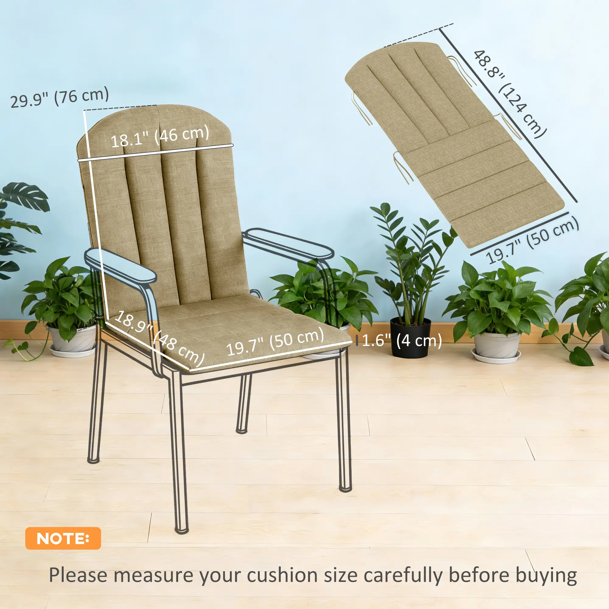 Patio Chair Cushions Set, High Back Adirondack, High-Density Foam, Beige - Image 3