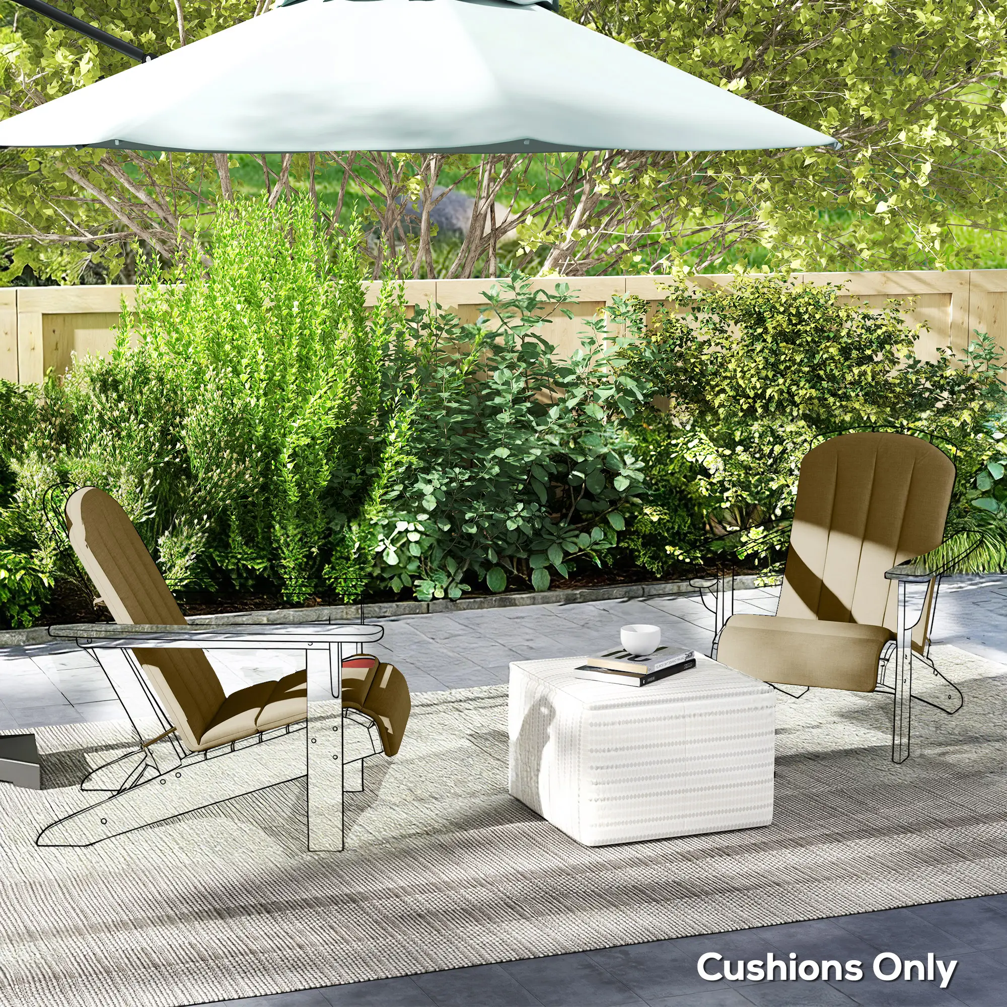 Patio Chair Cushions Set, High Back Adirondack, High-Density Foam, Beige - Image 7