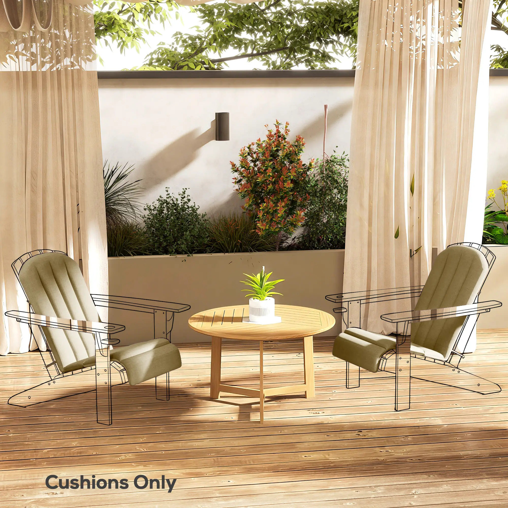 Patio Chair Cushions Set, High Back Adirondack, High-Density Foam, Beige - Image 8