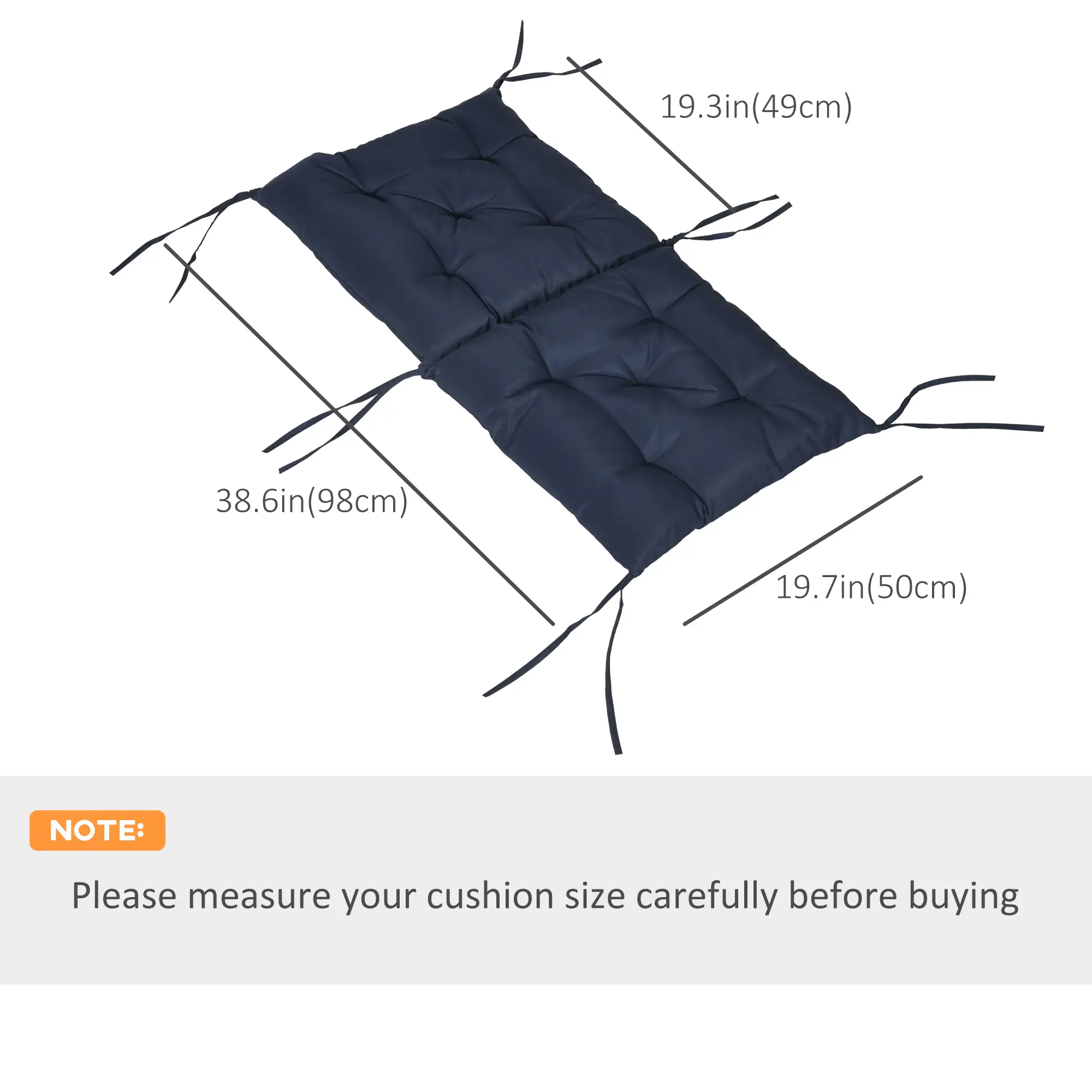 Patio Chair Cushions, Set of 2, 39" x 20" x 3", Dark Blue - Image 3
