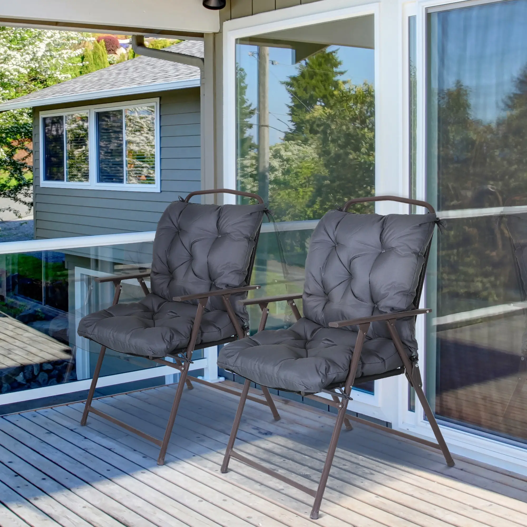 Patio Chair Cushions, Set of 2, 39" x 20" x 3", Dark Grey - Image 2