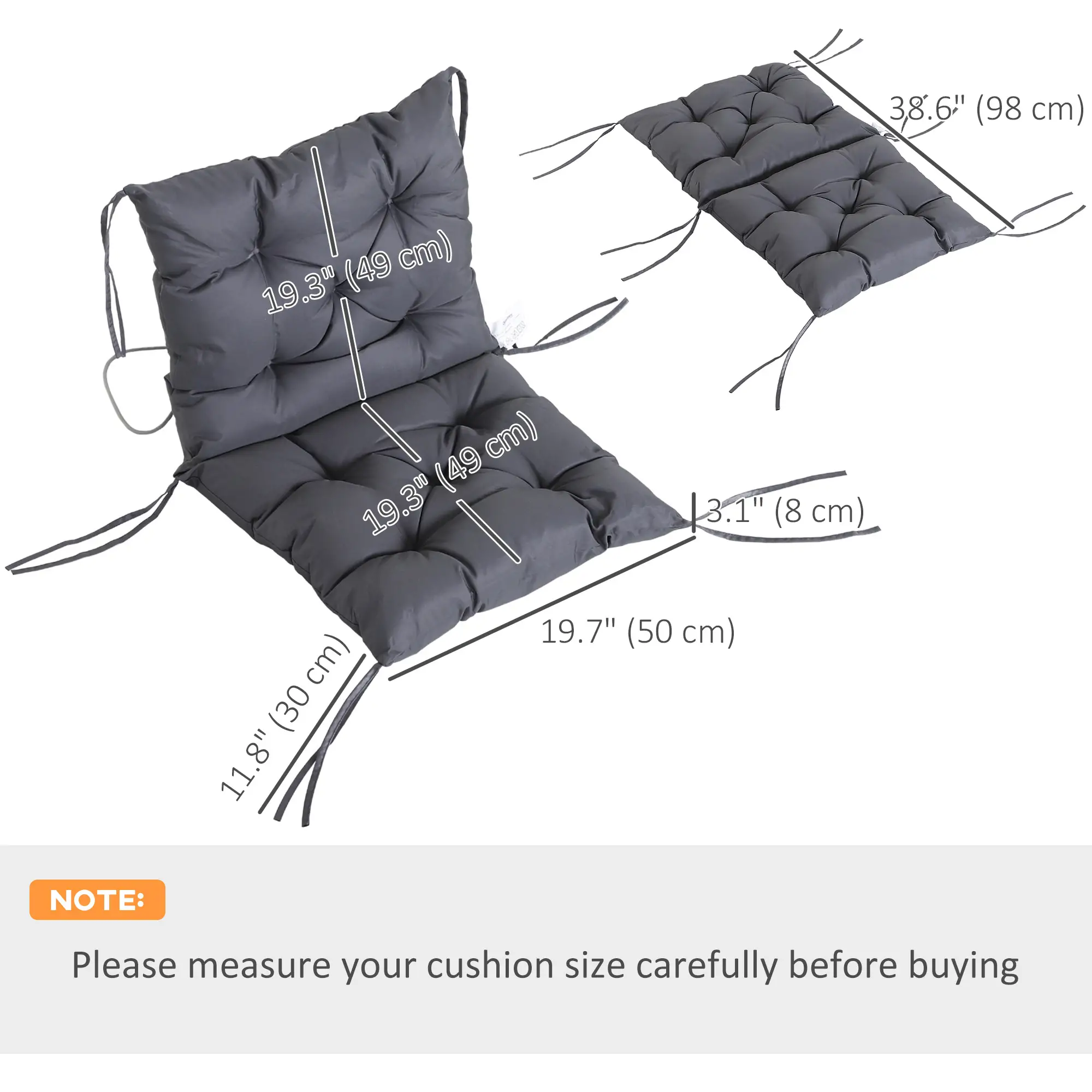 Patio Chair Cushions, Set of 2, 39" x 20" x 3", Dark Grey - Image 3