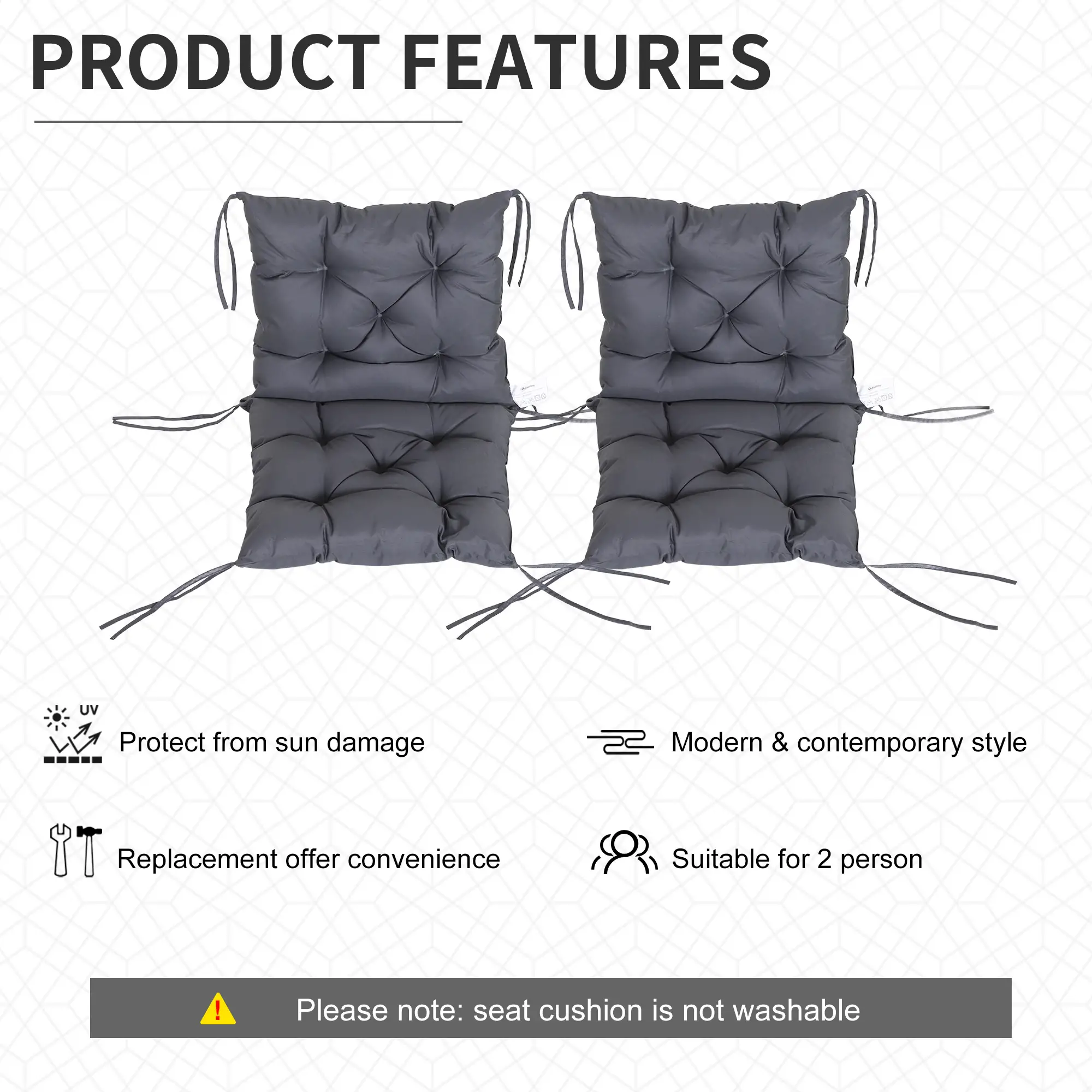 Patio Chair Cushions, Set of 2, 39" x 20" x 3", Dark Grey - Image 5