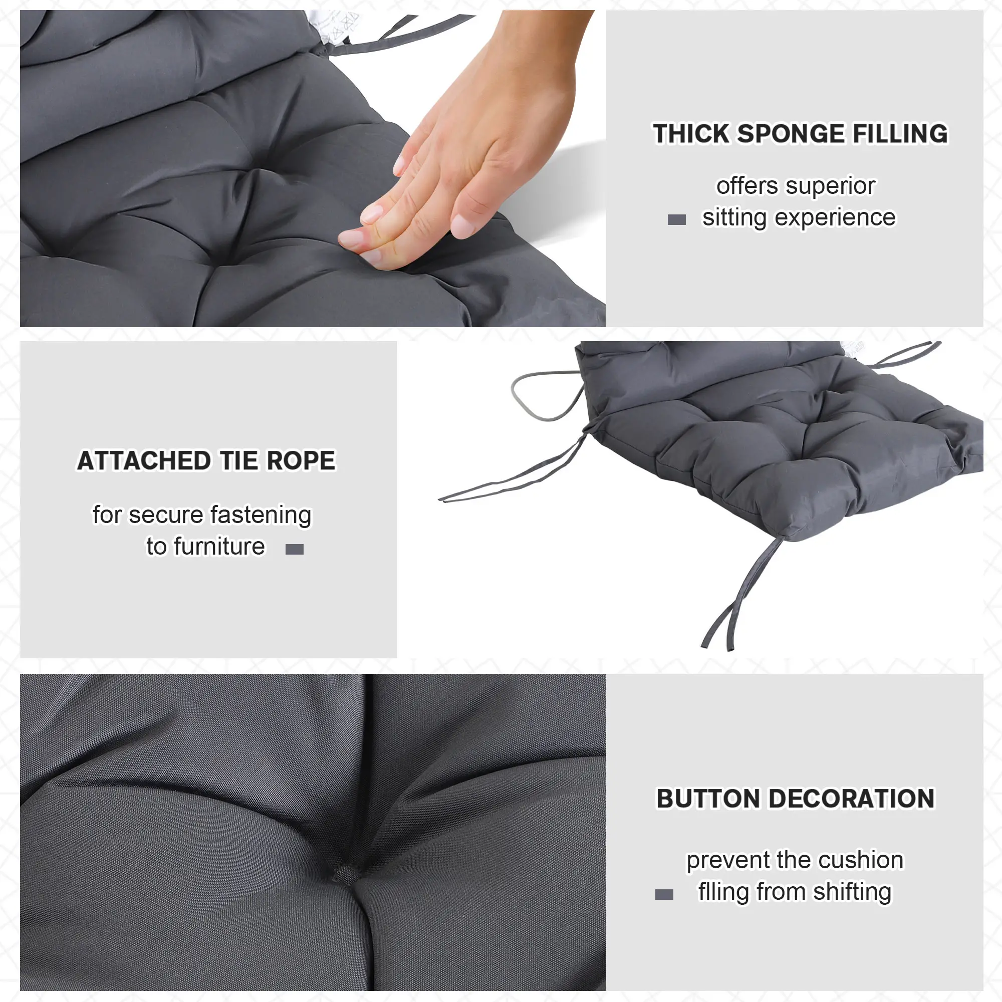 Patio Chair Cushions, Set of 2, 39" x 20" x 3", Dark Grey - Image 6