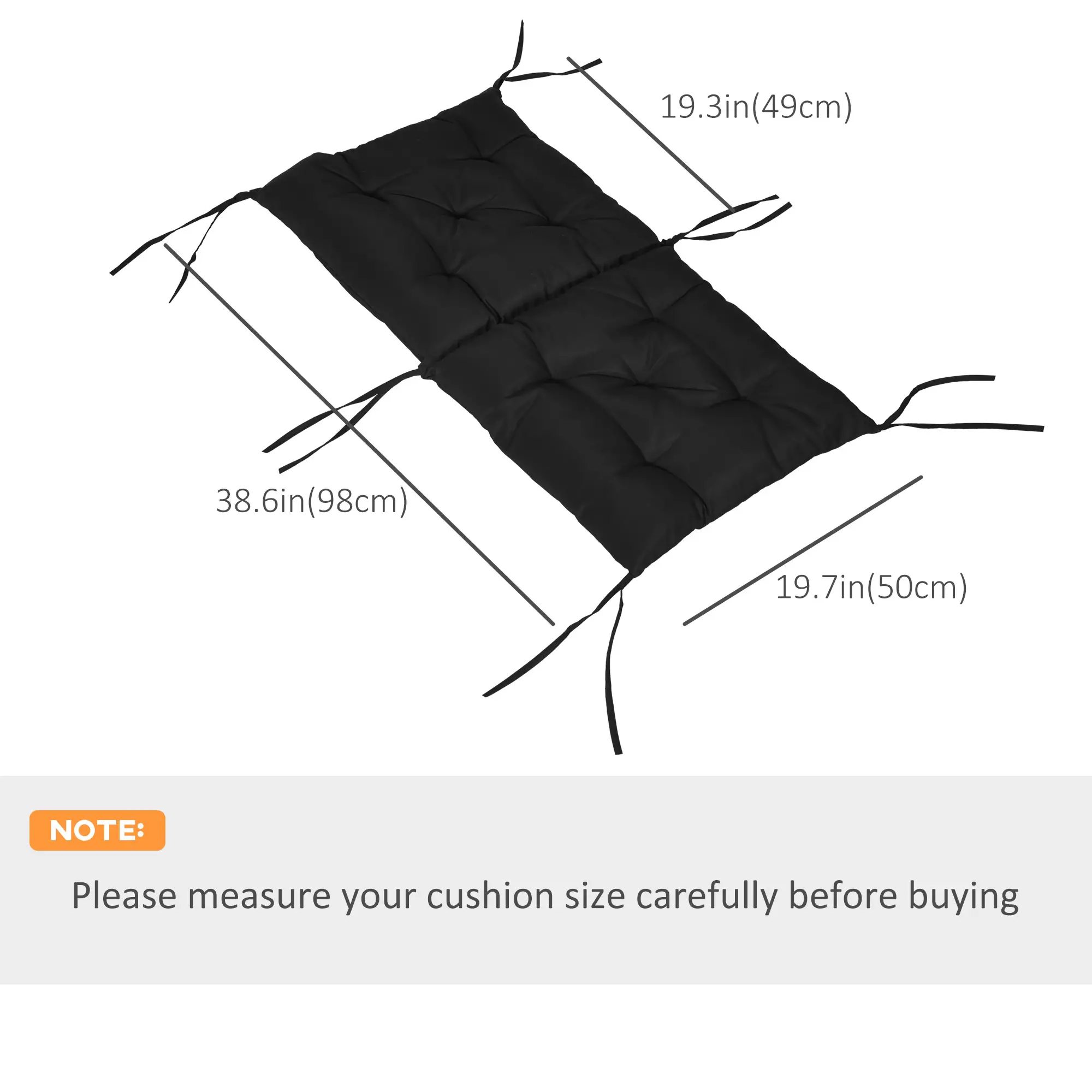Patio Chair Cushions Set of 2, 39" x 20" x 3", Outdoor Tufted, Black - Image 3