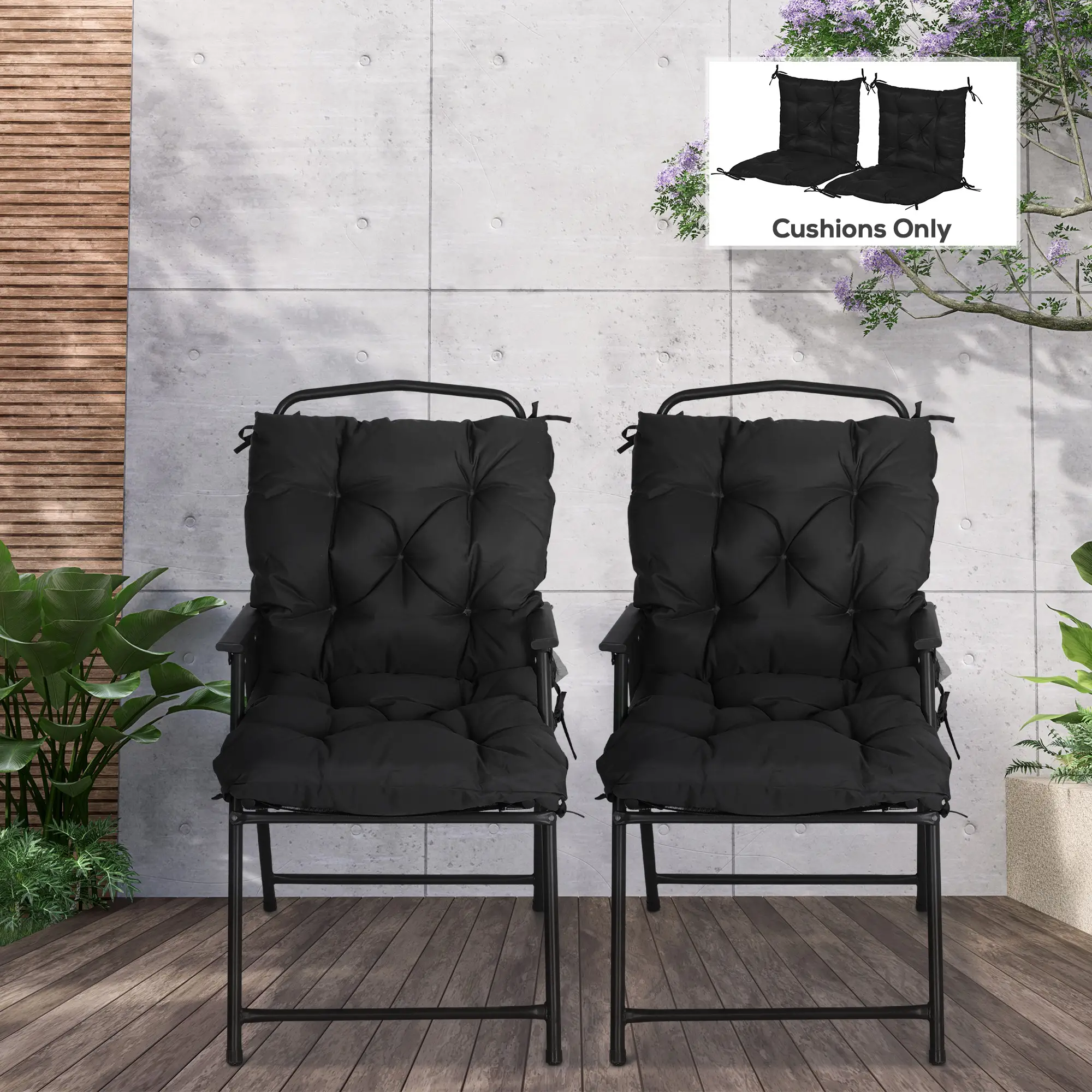 Patio Chair Cushions Set of 2, 39" x 20" x 3", Outdoor Tufted, Black - Image 8