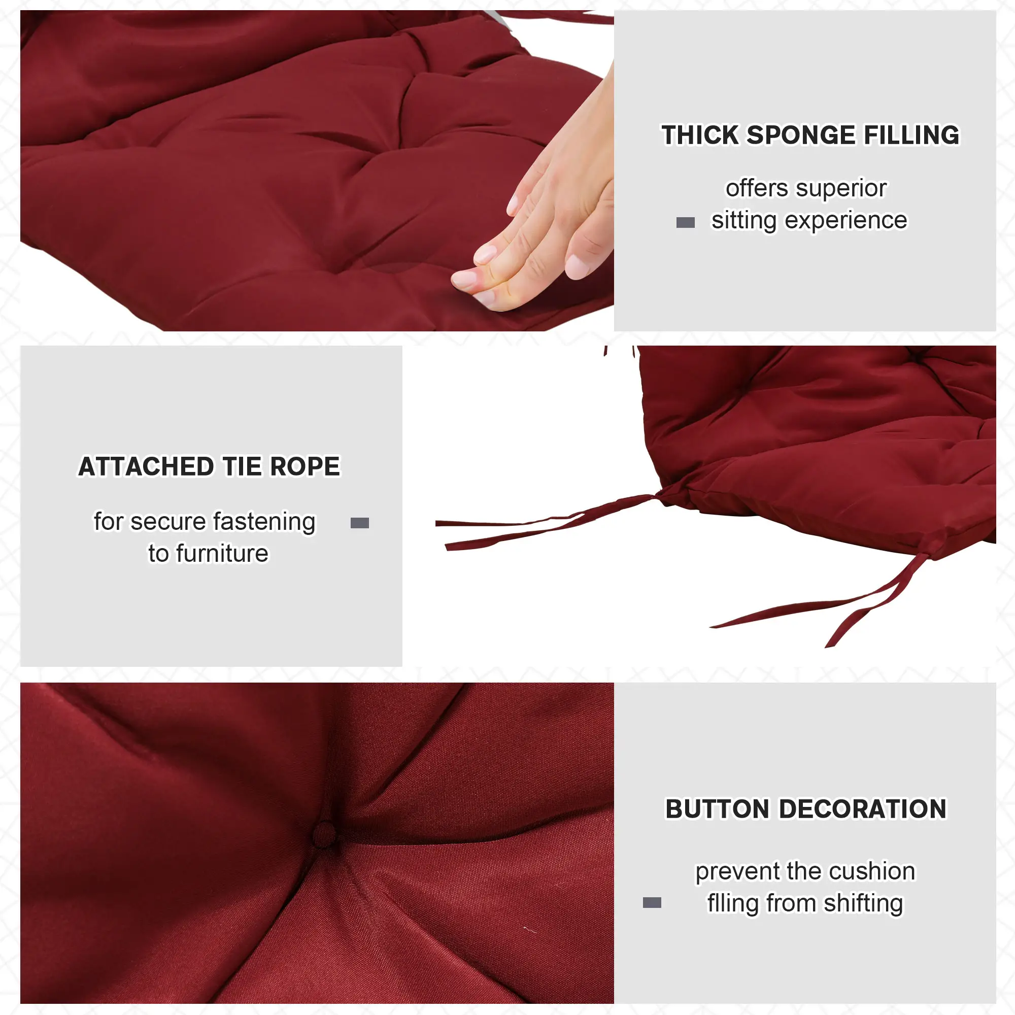 Patio Chair Cushions, Set of 2, 39" x 20" x 3", Wine Red - Image 6