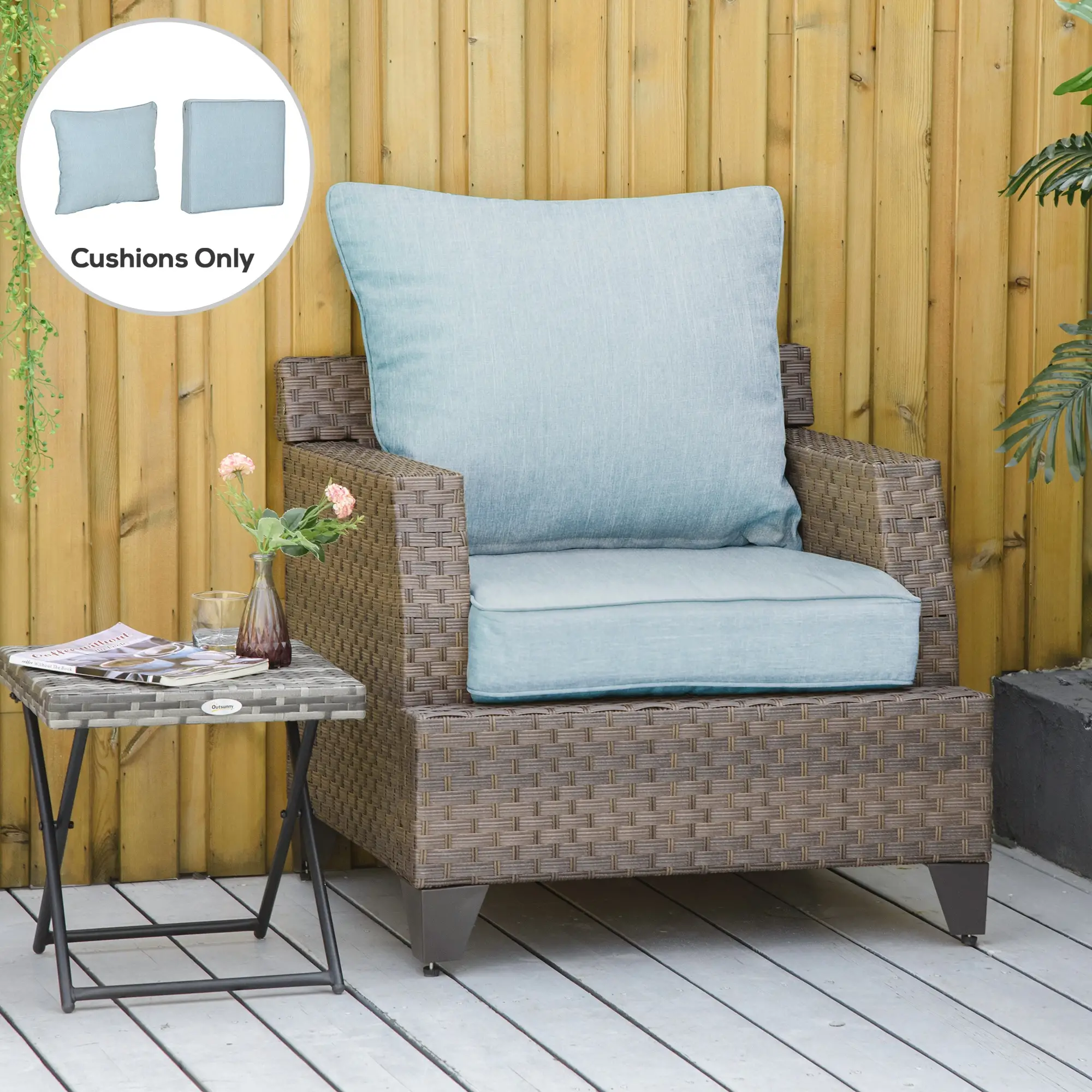 Patio Chair Cushions, Thick Deep Seat, Light Blue - Image 2