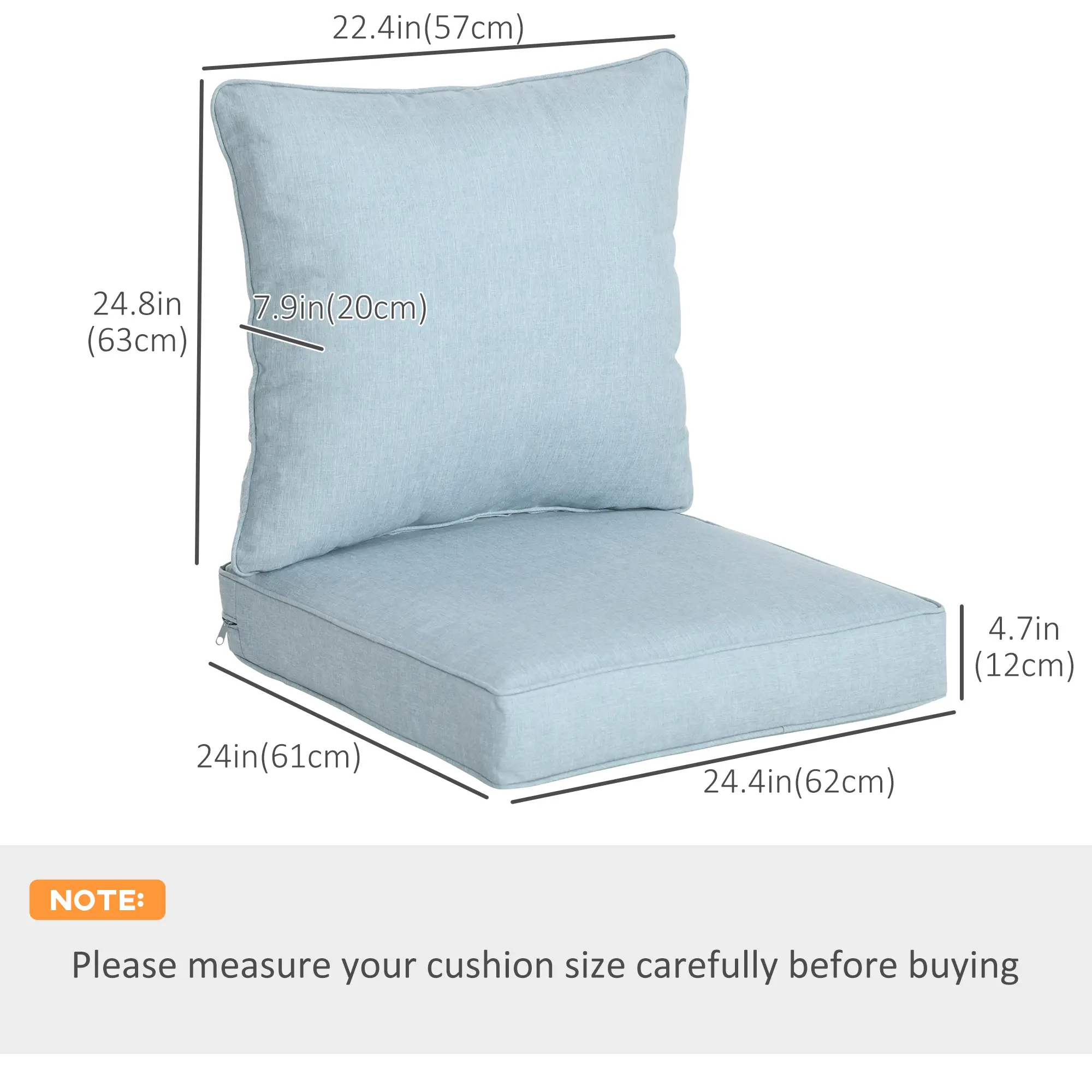 Patio Chair Cushions, Thick Deep Seat, Light Blue - Image 3