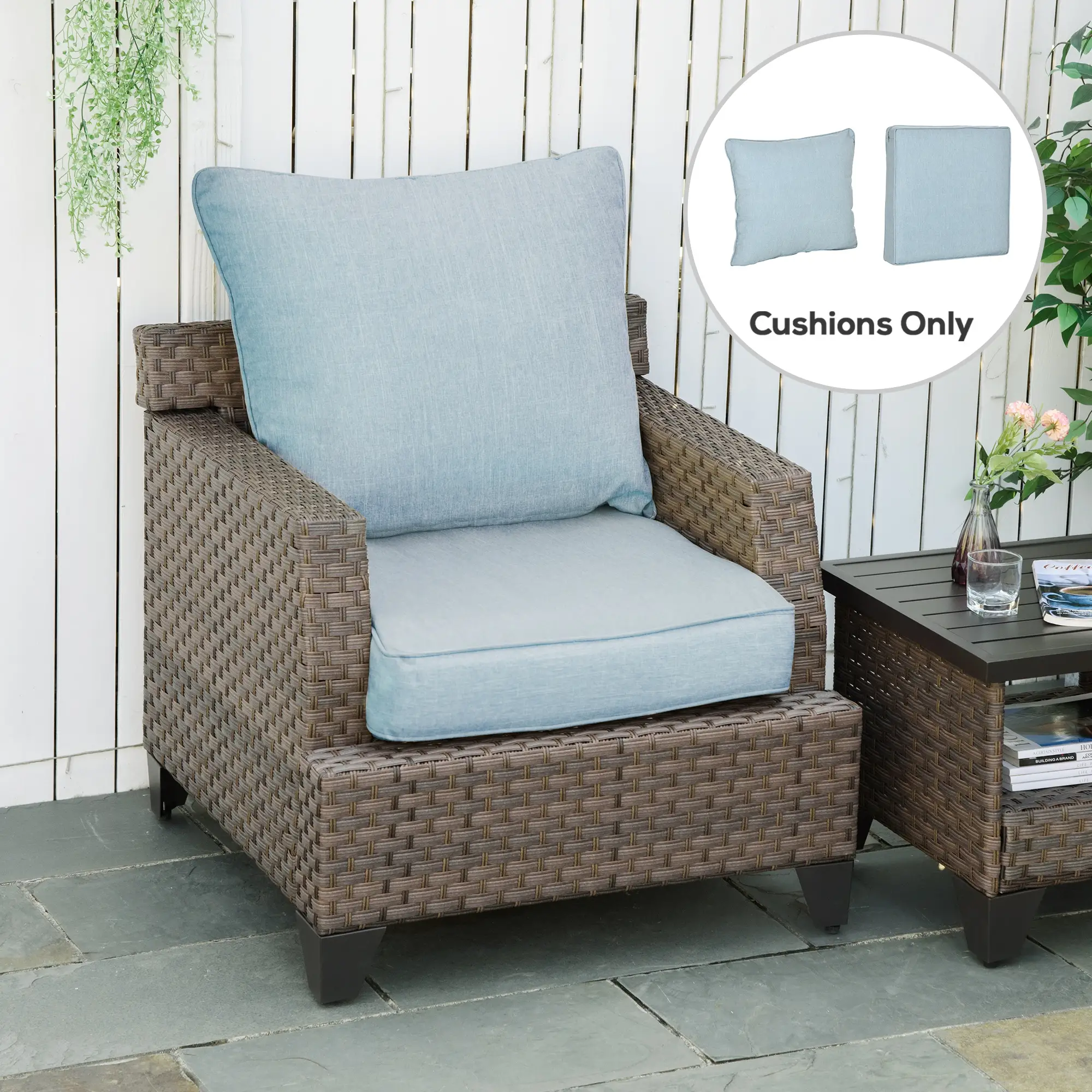 Patio Chair Cushions, Thick Deep Seat, Light Blue - Image 6