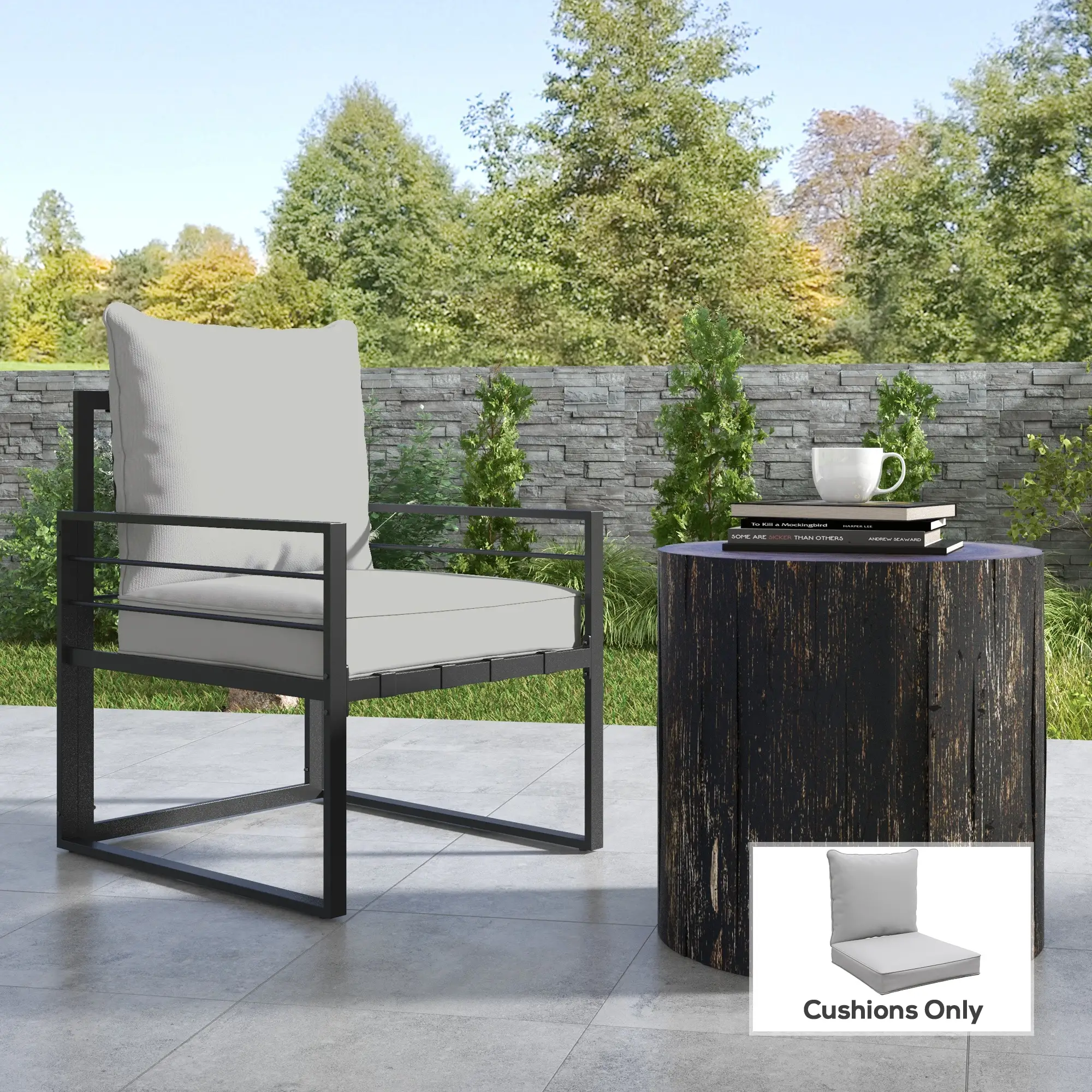 Patio Chair Cushions, Thick Deep Seat, Light Grey - Image 2
