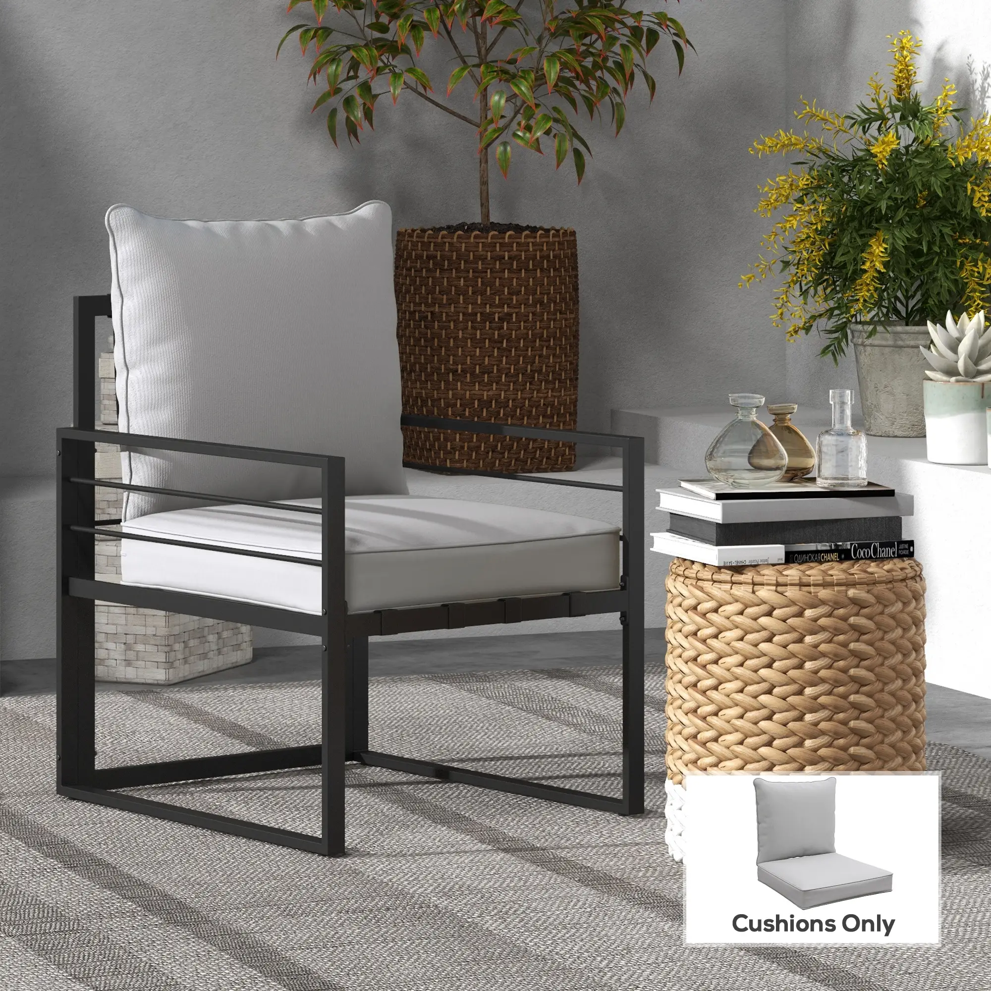 Patio Chair Cushions, Thick Deep Seat, Light Grey - Image 5