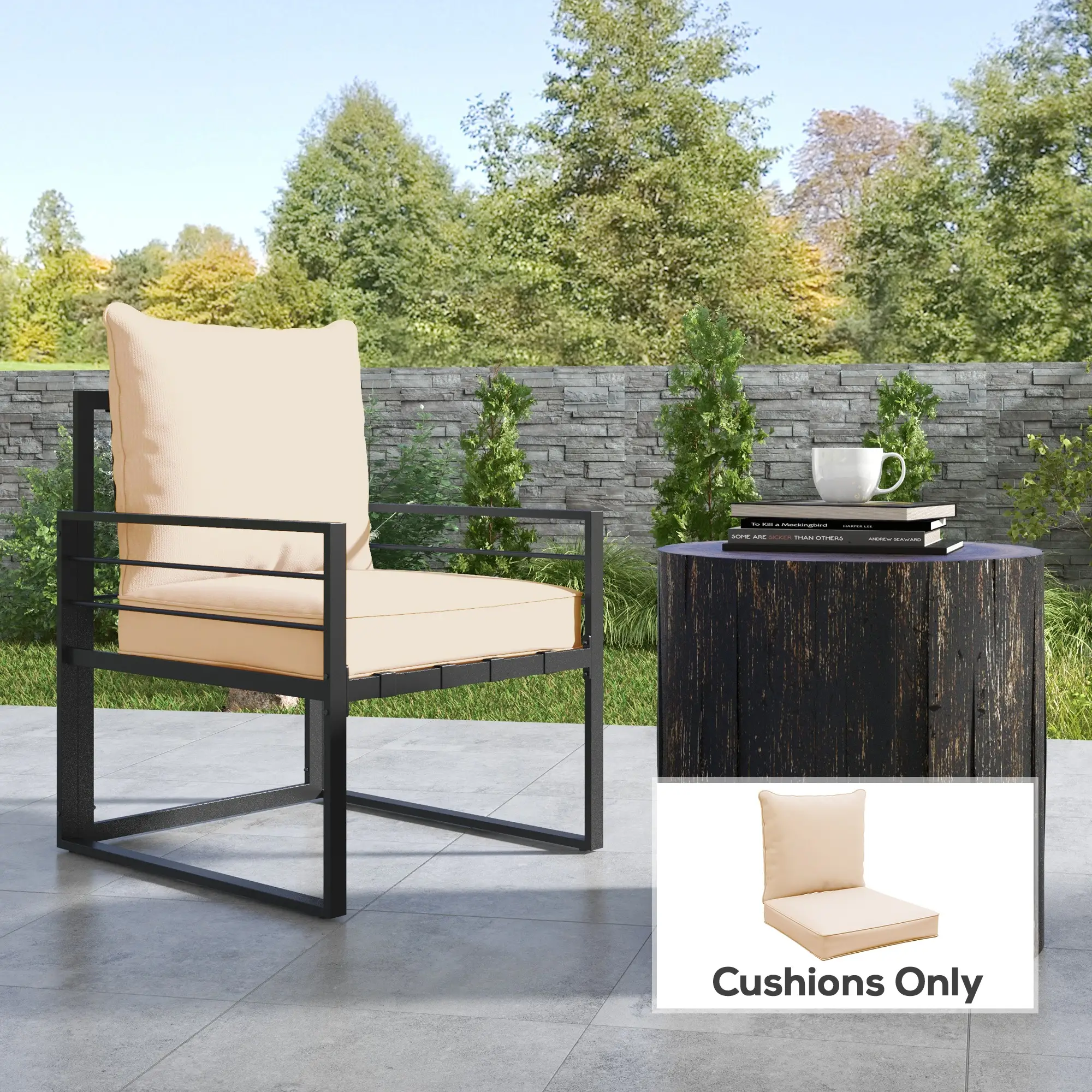 Patio Chair Cushions, Thick Deep Seat with Back, Beige - Image 2