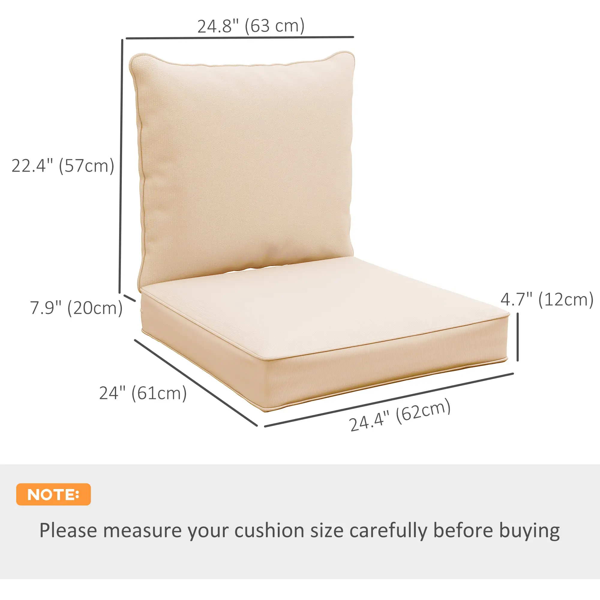 Patio Chair Cushions, Thick Deep Seat with Back, Beige - Image 3