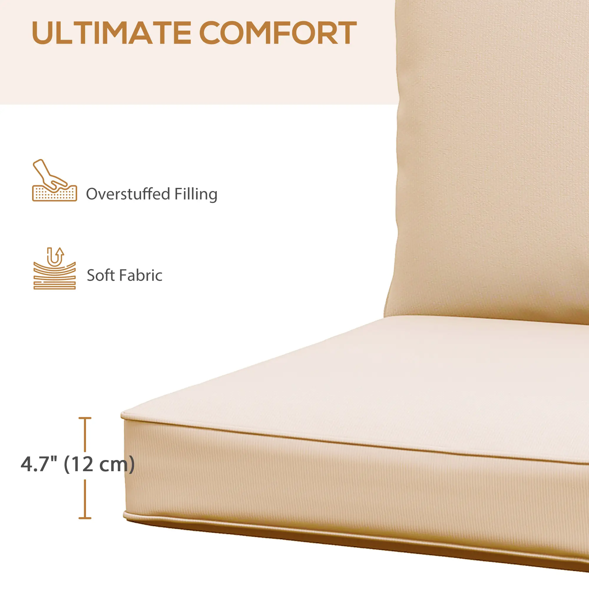 Patio Chair Cushions, Thick Deep Seat with Back, Beige - Image 4