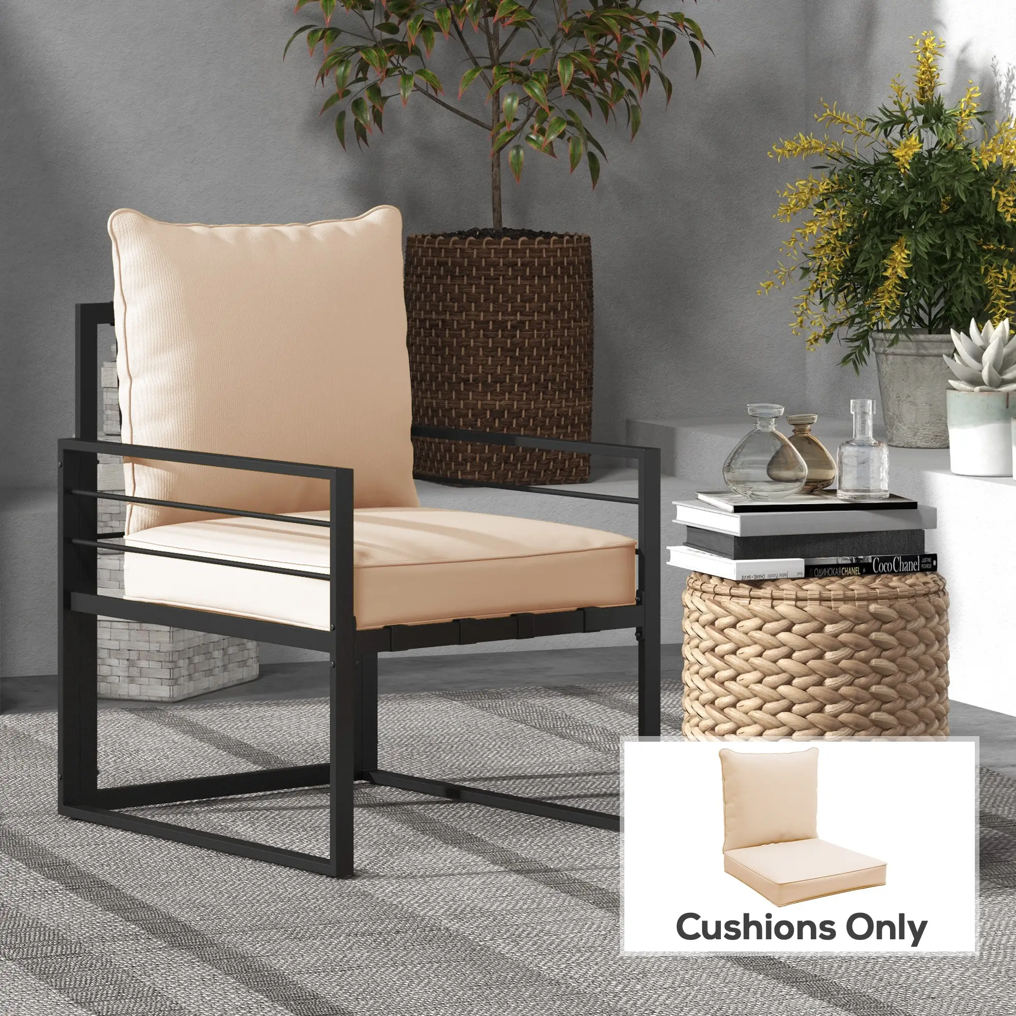 Patio Chair Cushions, Thick Deep Seat with Back, Beige - Image 8