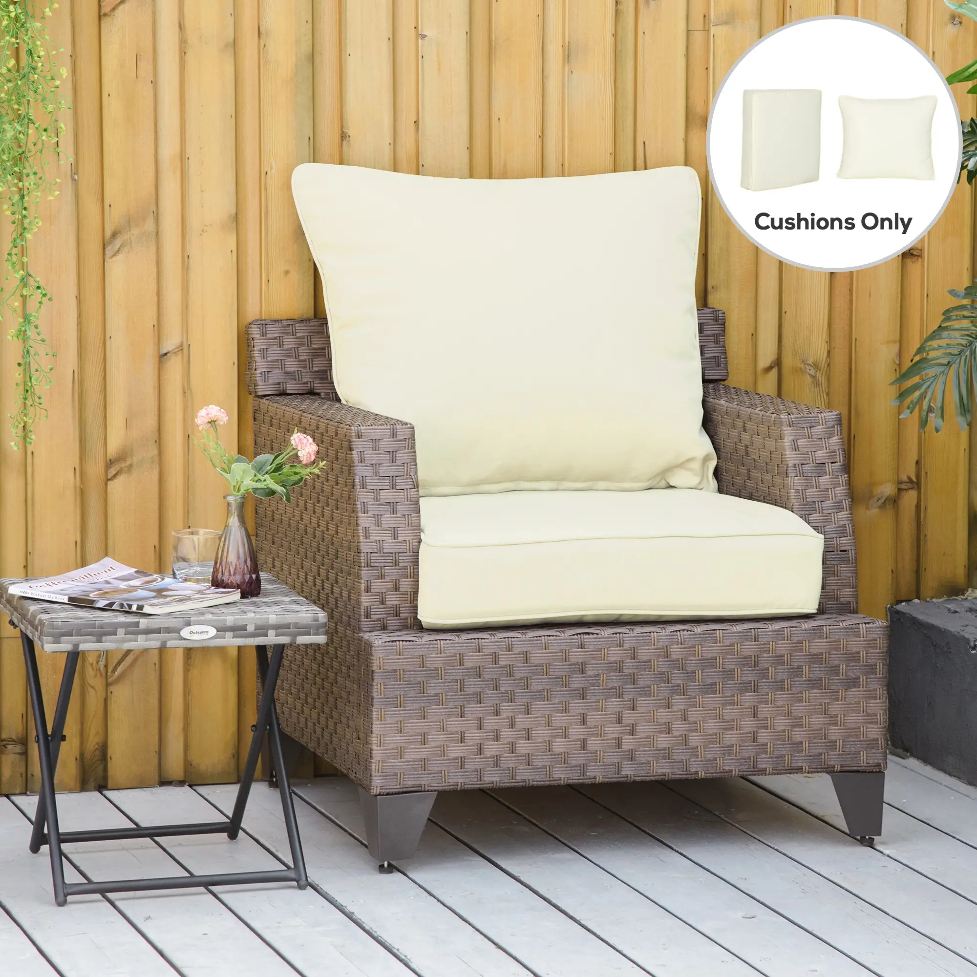 Patio Chair Cushions, Thick Deep Seat with Back Cushion, Cream White - Image 2