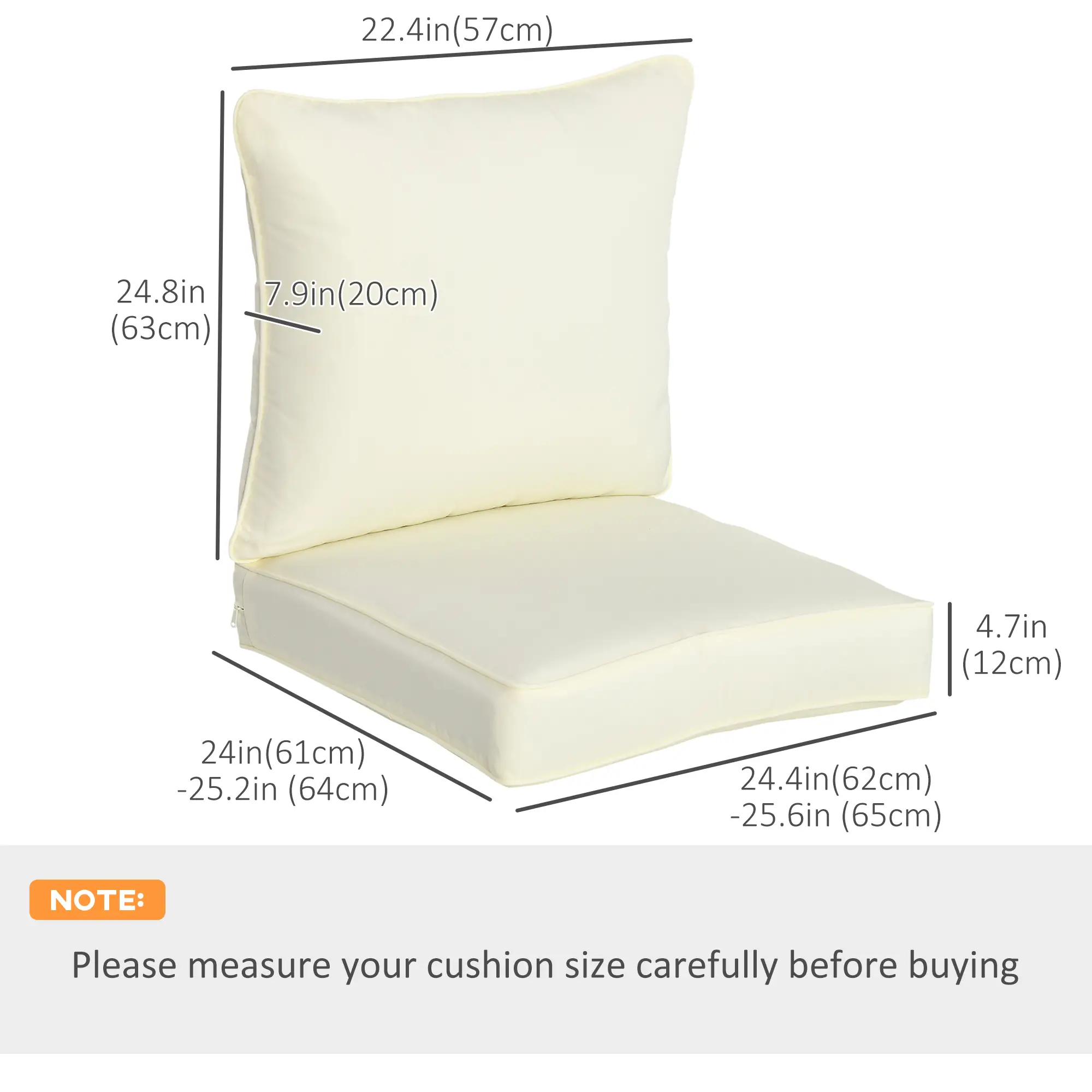 Patio Chair Cushions, Thick Deep Seat with Back Cushion, Cream White - Image 3
