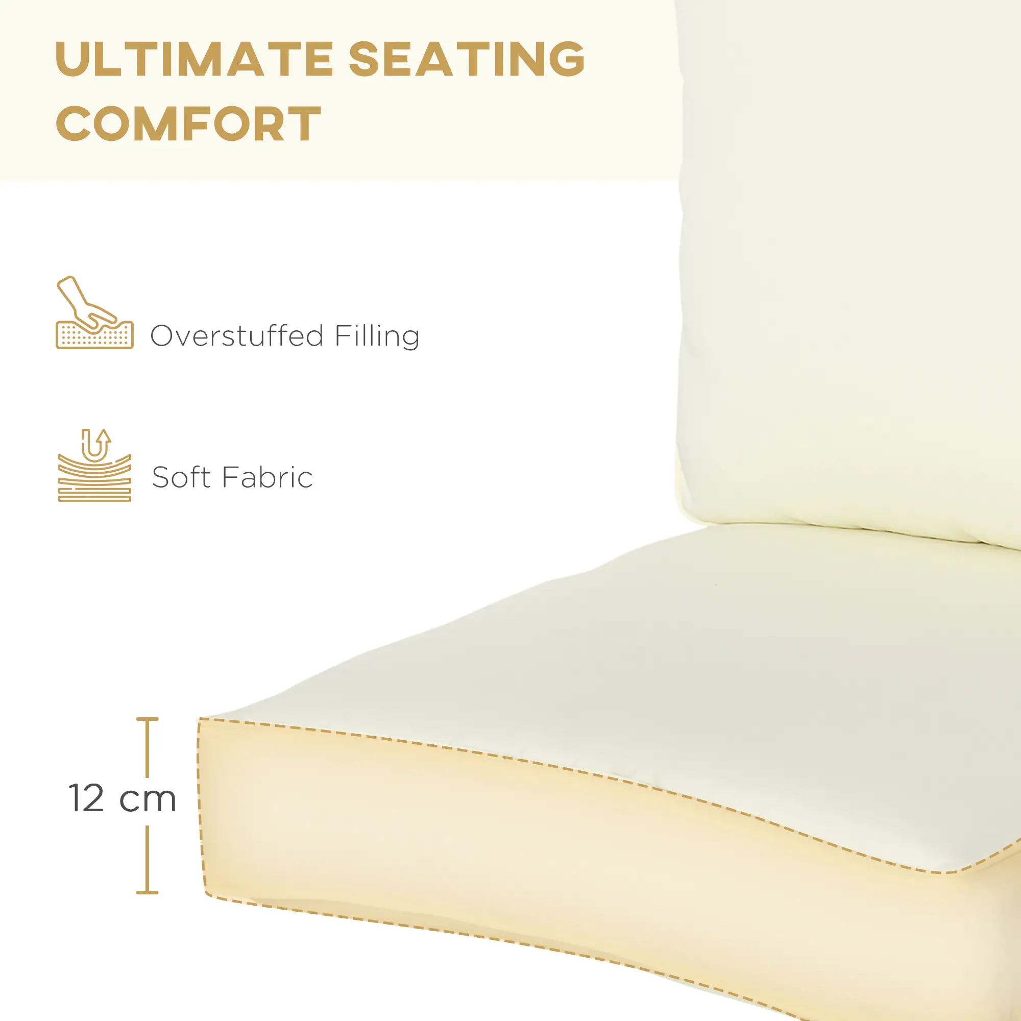 Patio Chair Cushions, Thick Deep Seat with Back Cushion, Cream White - Image 4