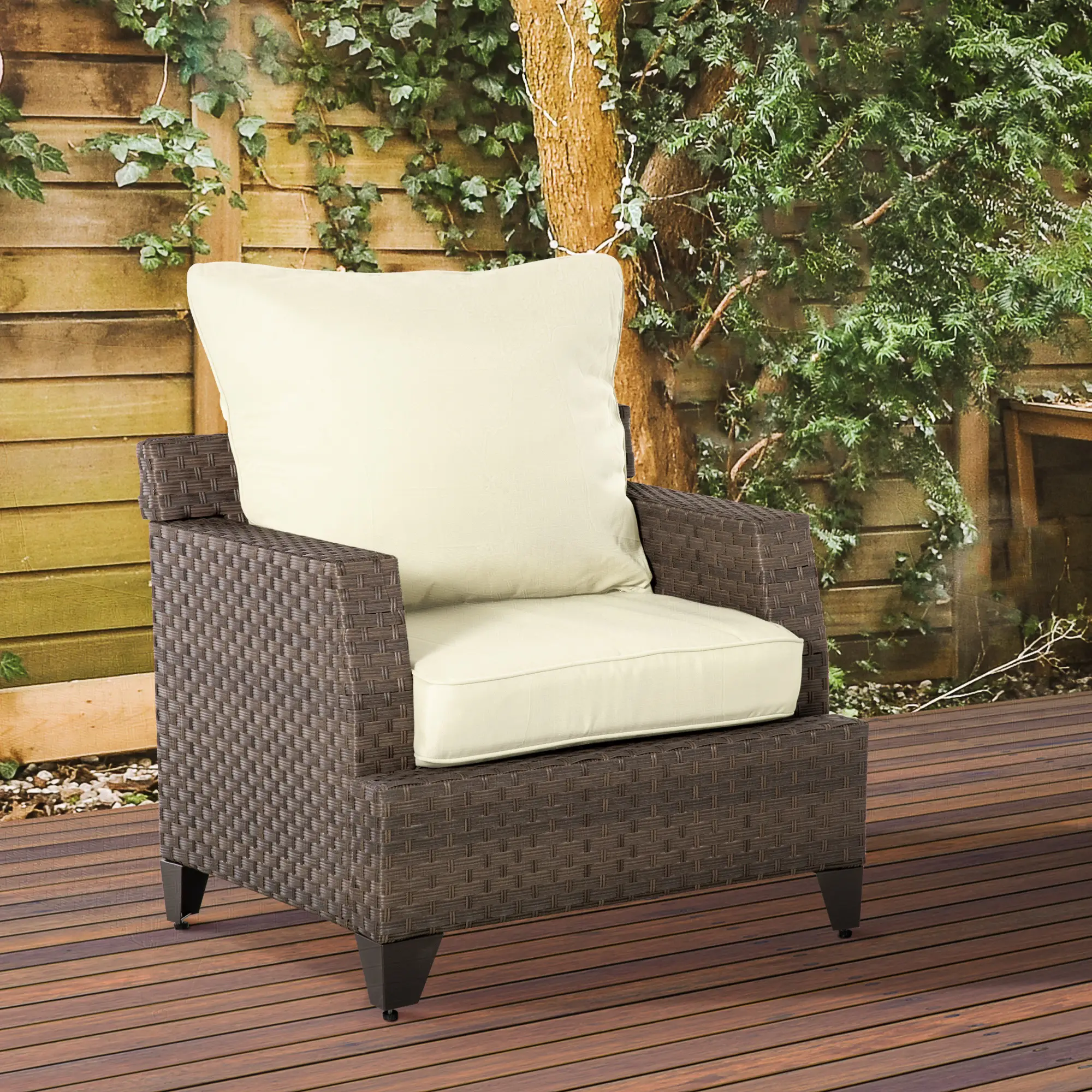 Patio Chair Cushions, Thick Deep Seat with Back Cushion, Cream White - Image 5