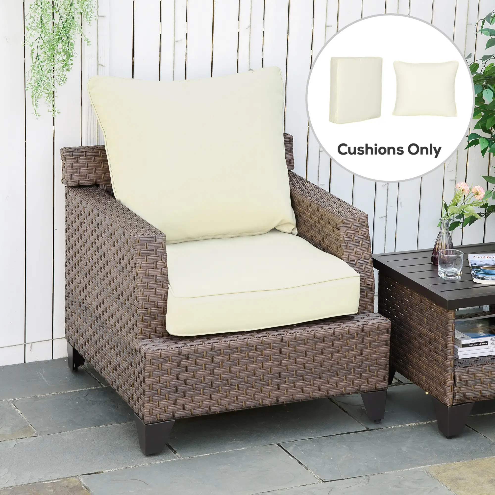 Patio Chair Cushions, Thick Deep Seat with Back Cushion, Cream White - Image 8
