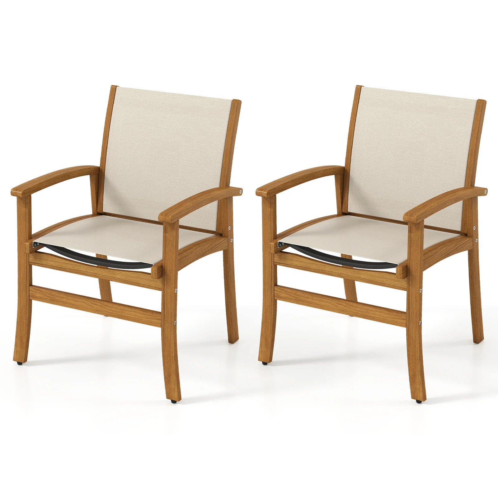 Patio Chairs Set of 2 Acacia Wood Armchairs with Breathable Fabric Back and Seat, Yellow