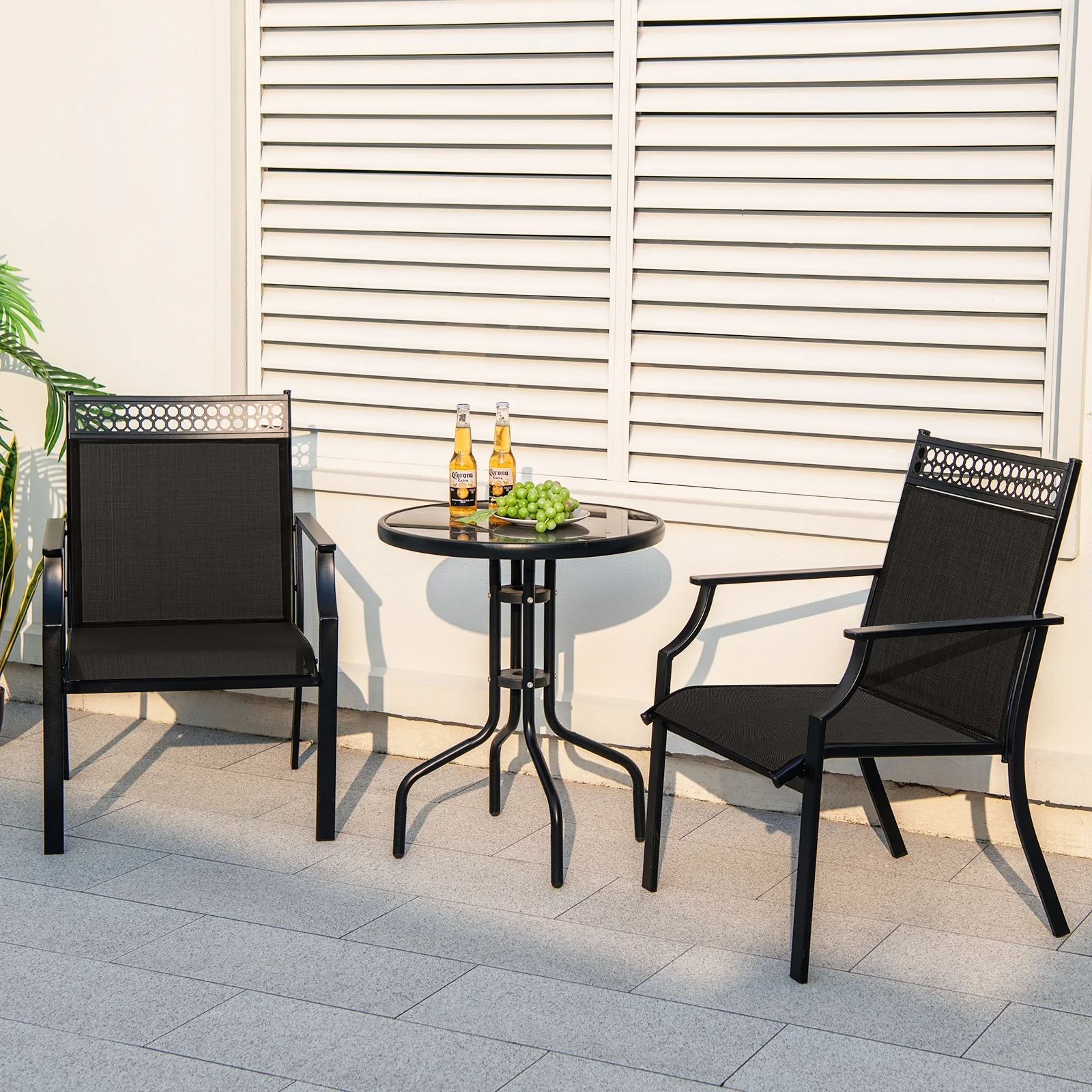 Patio Chairs Set Of 2, All Weather Breathable Fabric, Black - Image 2