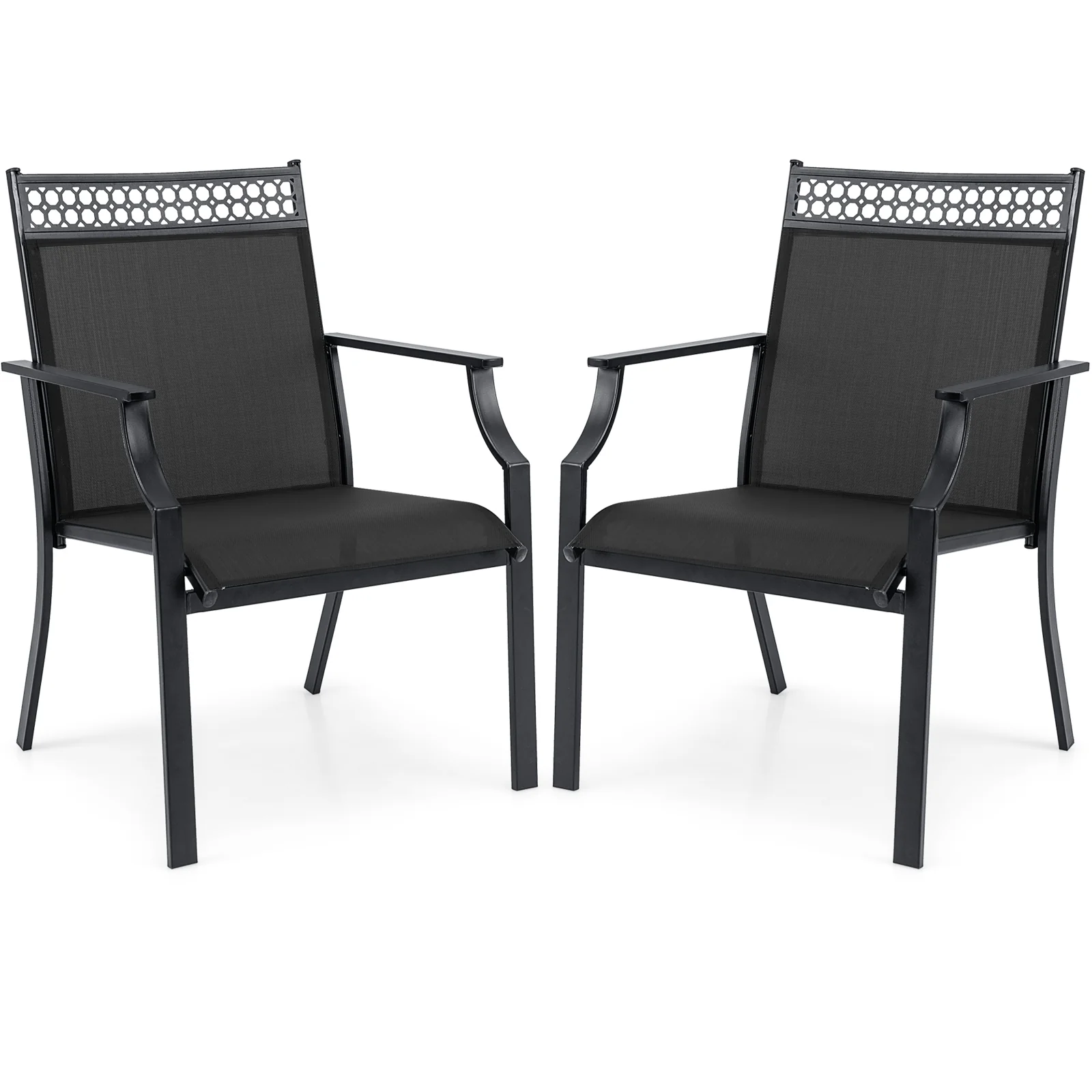 Patio Chairs Set Of 2, All Weather Breathable Fabric, Black - Image 4