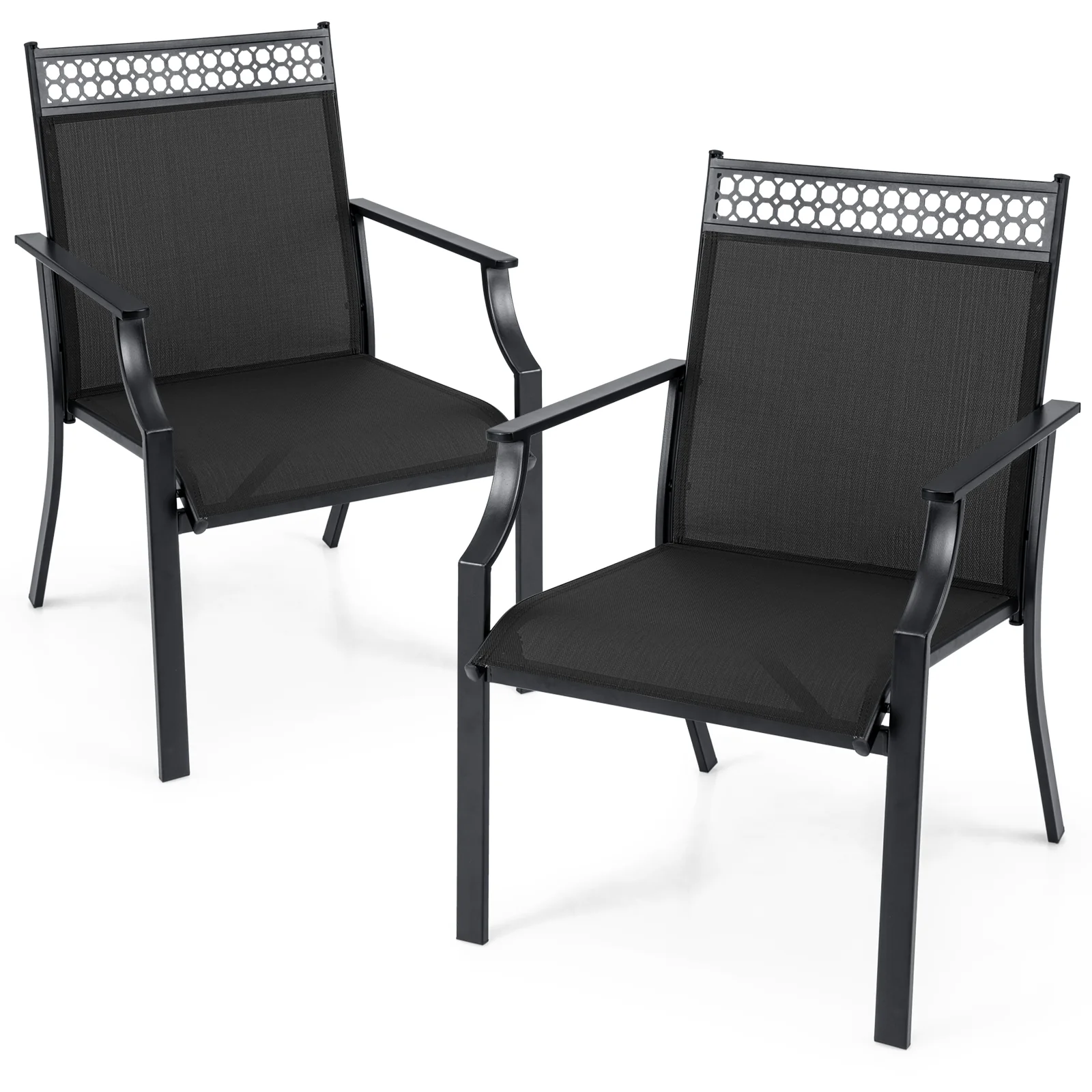 Patio Chairs Set Of 2, All Weather Breathable Fabric, Black - Image 7