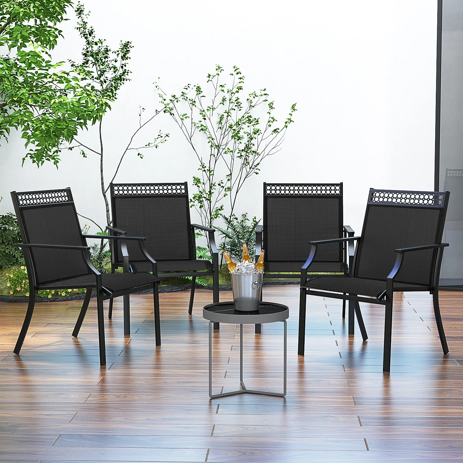 Patio Chairs Set Of 2, All Weather Breathable Fabric, Black - Image 9